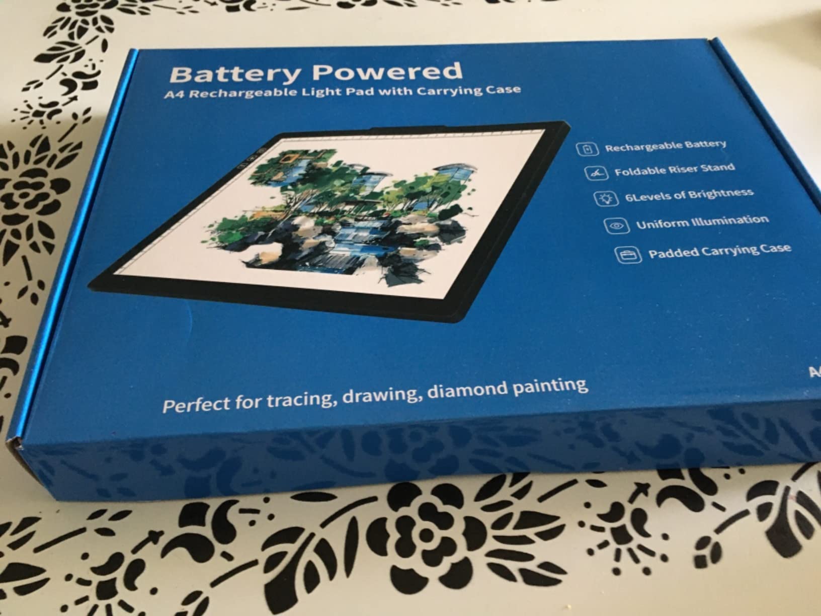 YINGWOND Rechargeable A4 LED Light Pad with Padded Case, Tracing Light Box w/Riser Stands and Paper Clip, 6 Levels of Brightness, Type-c Cable, Wireless Diamond Painting Light Board customer photo 1