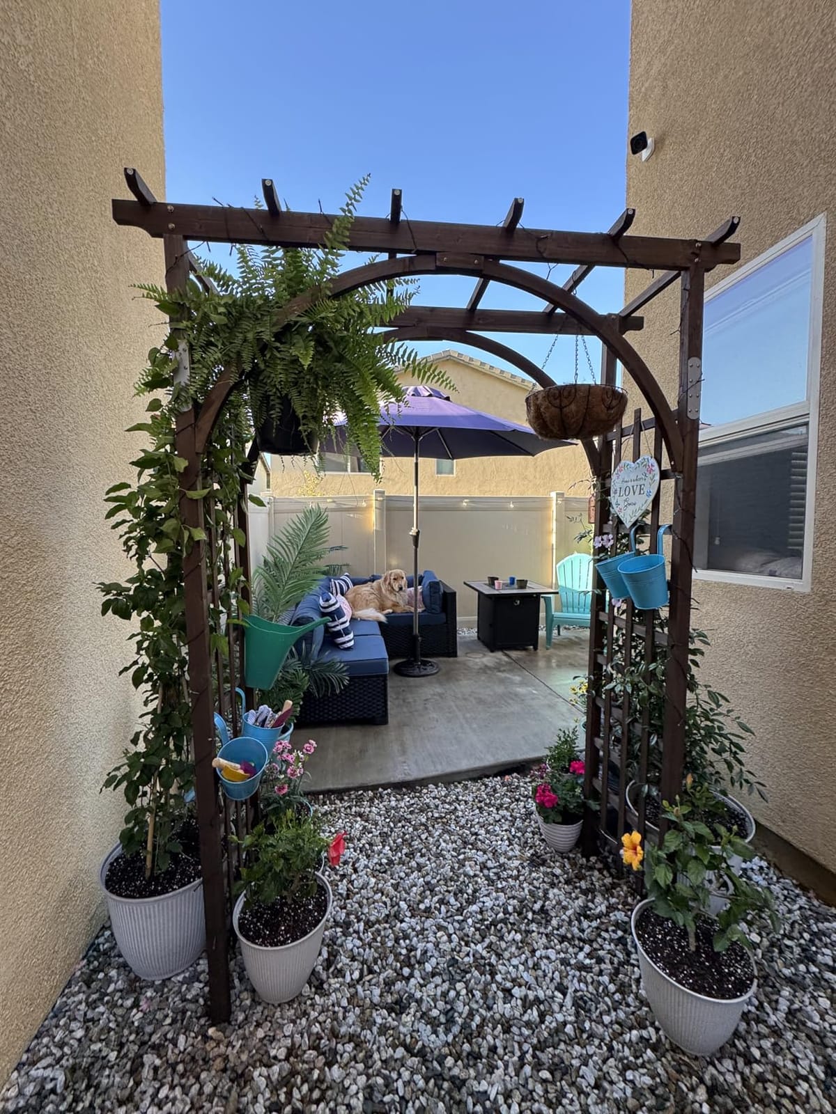Outvita 7Ft Dark Brown Wooden Garden Arbor Arch Trellis | Heavy duty wood pergola archway for climbing roses vines, perfect for patio lawn courtyard wedding ceremony decor customer photo 1
