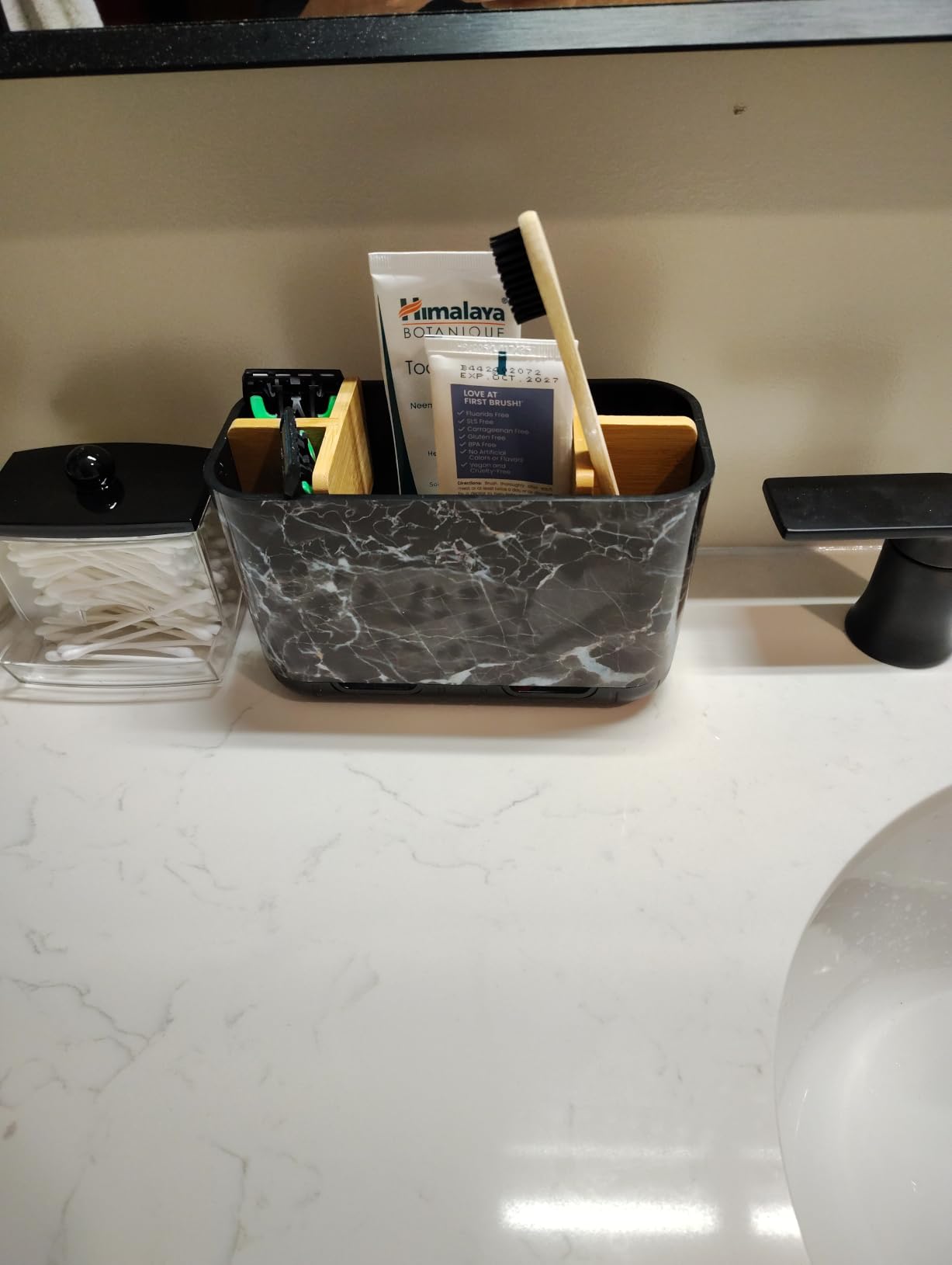 GFWARE Toothbrush Holders for Bathrooms, 5 Slots Bamboo Toothbrush Holder Kids Electric Toothbrush Holder and Toothpaste Holder, Marble Toothbrush Organizer customer photo 1
