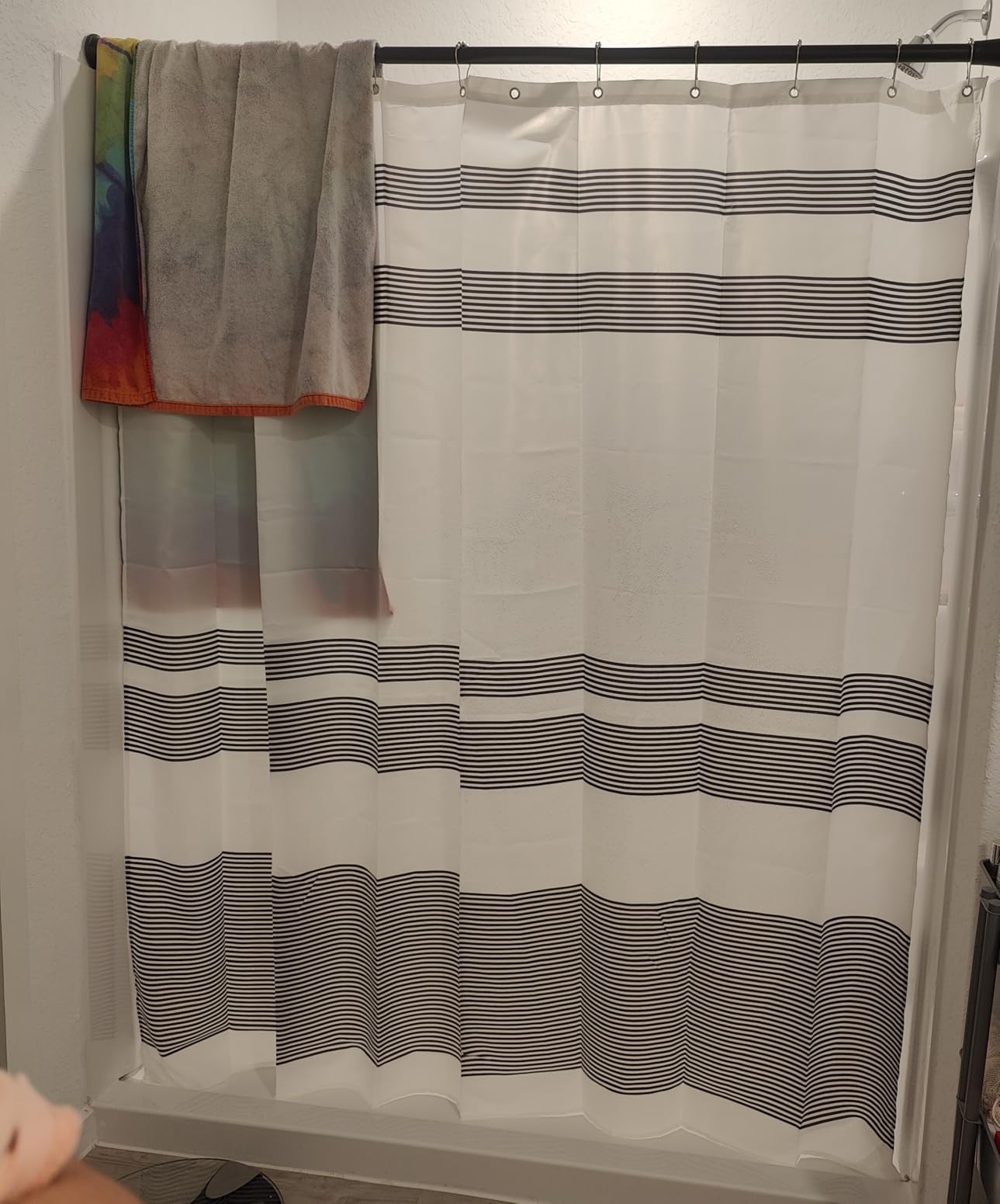 AmazerBath Shower Curtain, Washable Cloth Black Shower Curtain Sets with 12 Shower Curtain Hooks, Fabric Rustic Black and White Striped Curtain, Farmhouse Bathroom Curtains, 72x72 Inches customer photo 1