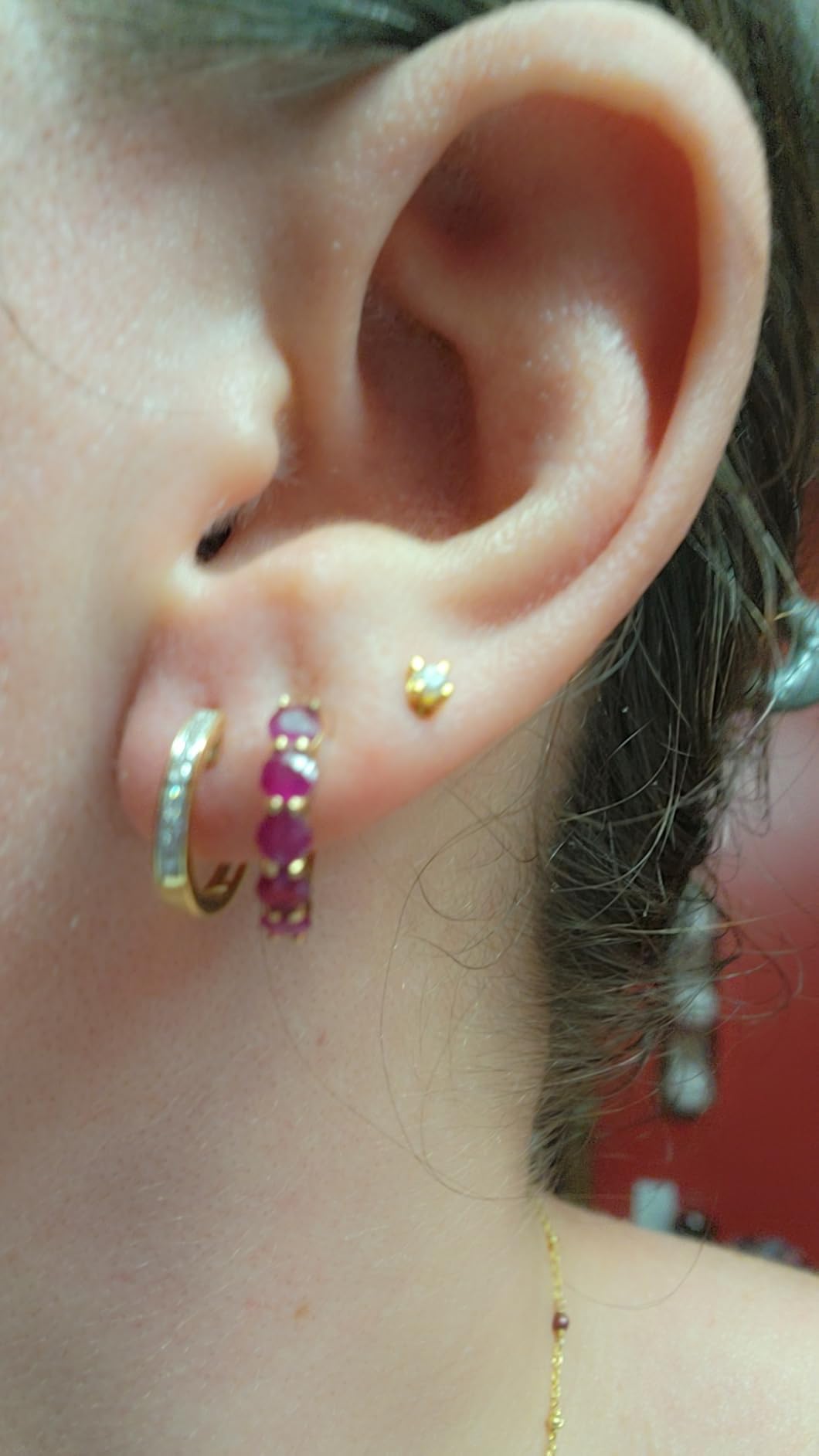 Santuzza 10K Solid Gold Genuine Diamond Dainty Huggie Hoop Earrings for Women customer photo 2