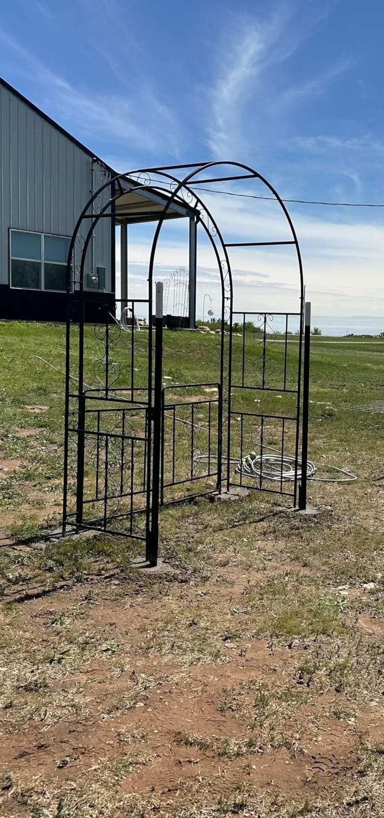 Outvita 7FT Metal Garden Arch Arbor, Black Trellis Frame | Heavy duty metal arbour with 7 in ground stakes; for roses, vines, lawn, patio, wedding & party decor customer photo 2