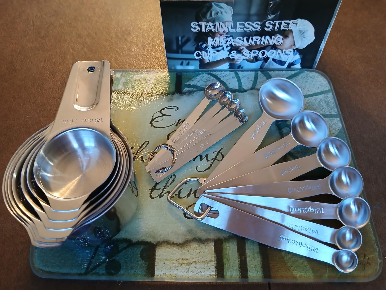 EWFEN Measuring Cups and Spoons Set, 7 Stainless Steel Nesting Measuring Cups & 7 Spoons, 5 Mini Measuring Spoons & 1 Leveler, Kitchen Gadgets for Cooking & Baking, Square customer photo 2