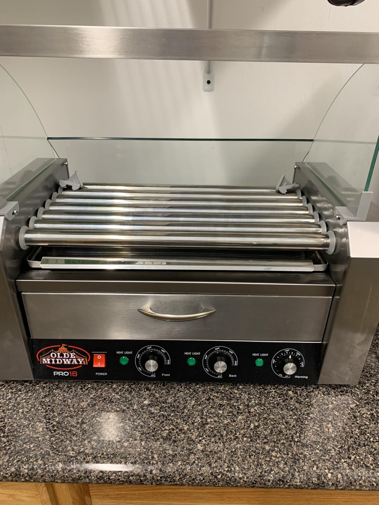 Olde Midway Electric 30 Hot Dog 11 Roller Grill Cooker Machine with Bun Warming Drawer and Cover - Commercial Grade customer photo 1