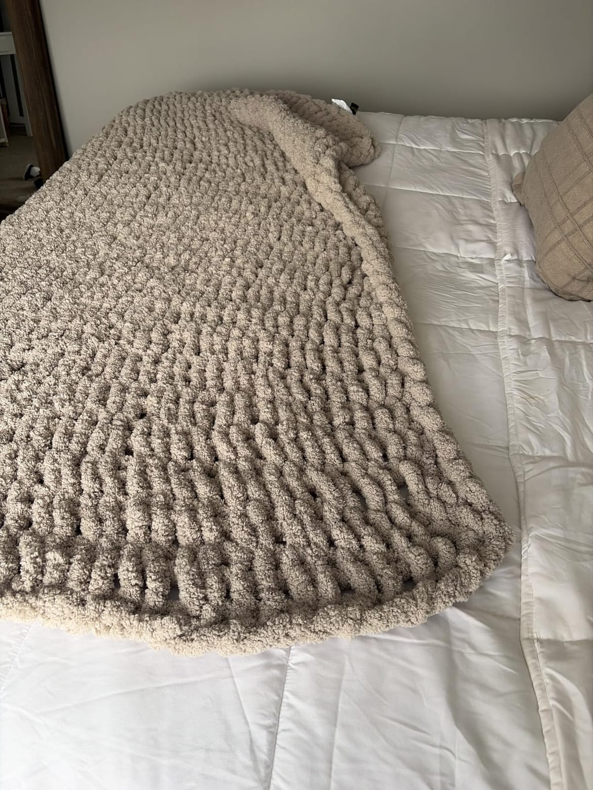L'AGRATY Chunky Knit Throw Blanket for Couch, 50'' x 60'' Knit Throw, Ivory customer photo 1