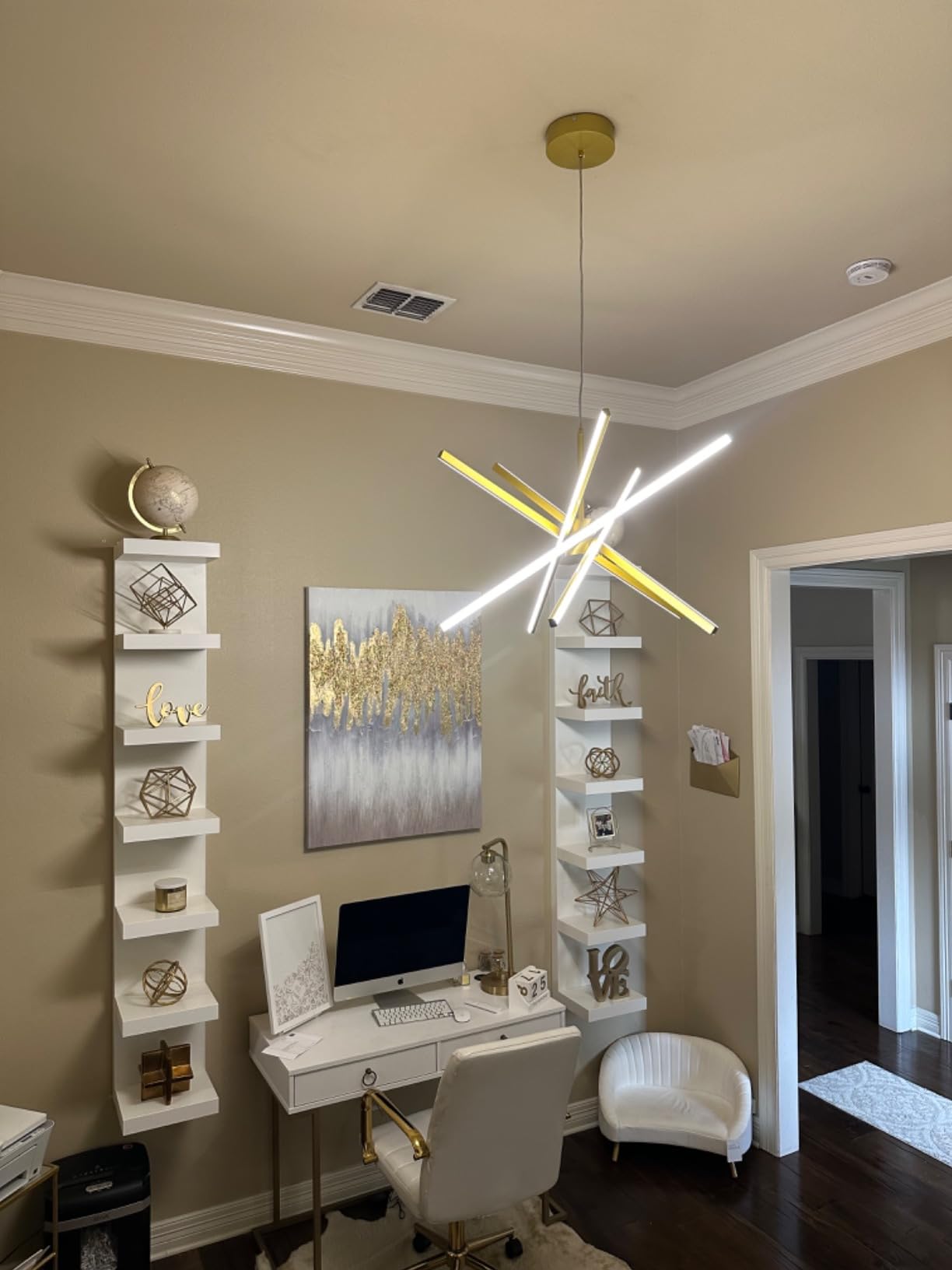 Modern Sputnik Chandelier Ceiling 82W LED Gold Pendant Light Embedded Mount Chandeliers Dining Room Light Fixtures Over Table Dimmable with Remote Control for Living Room Kitchen Bedroom 31.5 inches customer photo 2