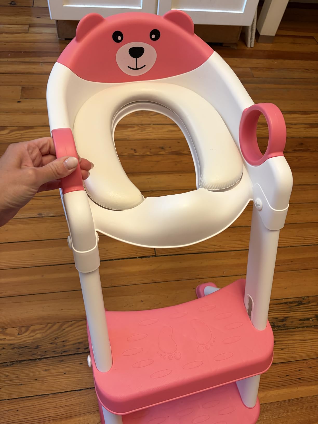 Rabb 1st® Potty Training Seat, Toddler Toilet Seat for Kids Boys Girls, 2 in1 Potty Training Toilet with Step Stool, 6 Adjustable Height, Splash Guard, Stable Triangular Anti-Slip Design(Grey) customer photo 2
