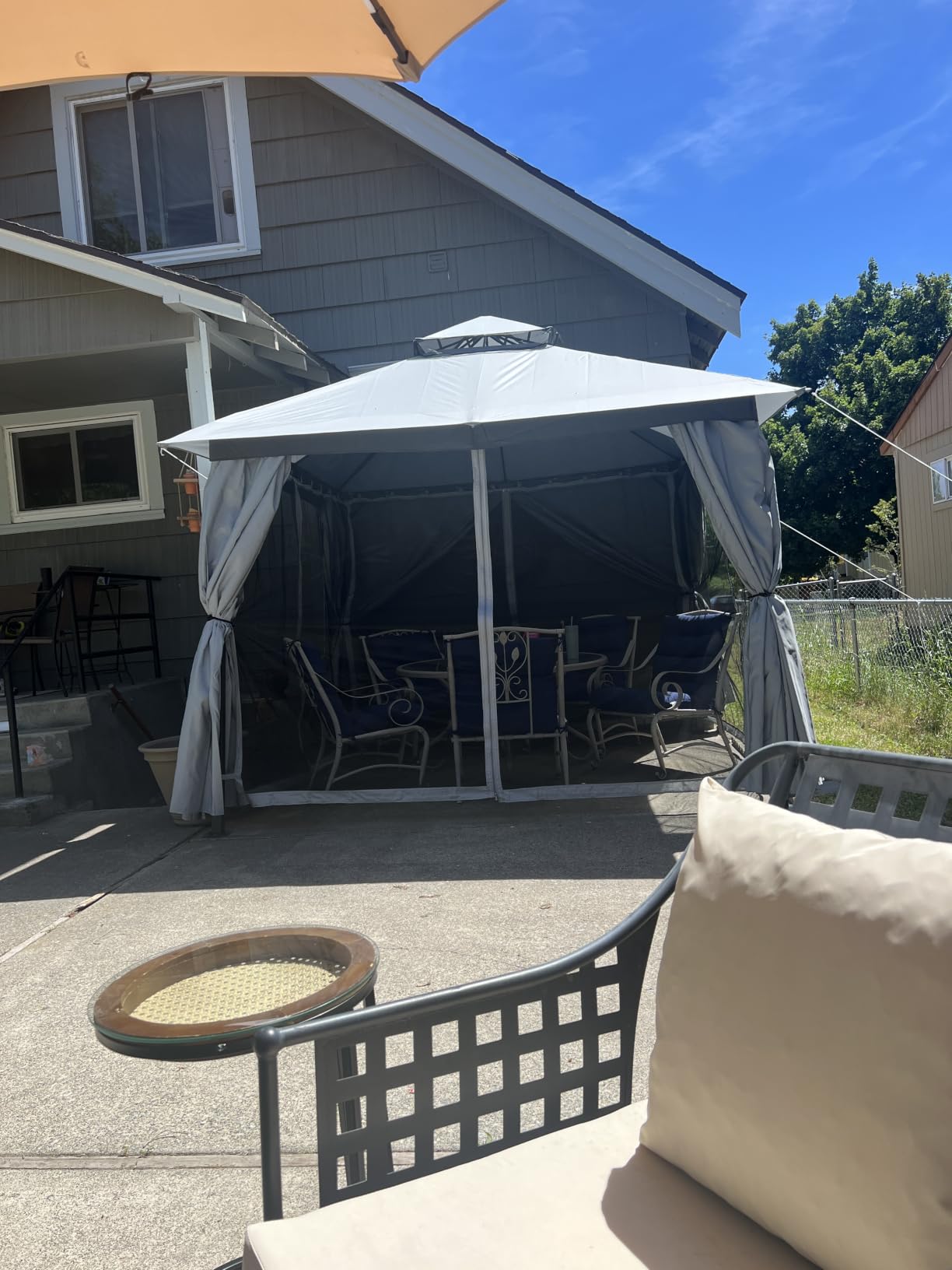 LAUSAINT HOME Gazebo 10x10ft, Heavy Duty Patio Gazebo with Expansion Bolts, Party Canopy Tent with Double Roofs, Mosquito Nettings and Privacy Screens for Backyard, Garden, Lawn, Khaki customer photo 2