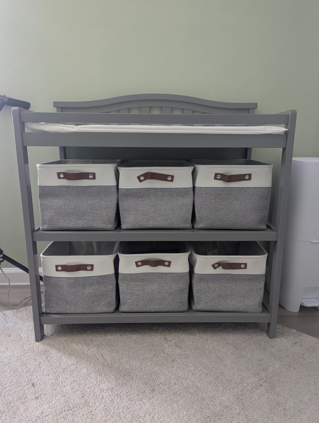 OrganiHaus 15x11in Canvas Storage Baskets 3 Pack - Fabric Bins for Shelves | Vegan leather handles; a decorative closet organizer for clothes, shoes, or toys; bedroom container customer photo 1