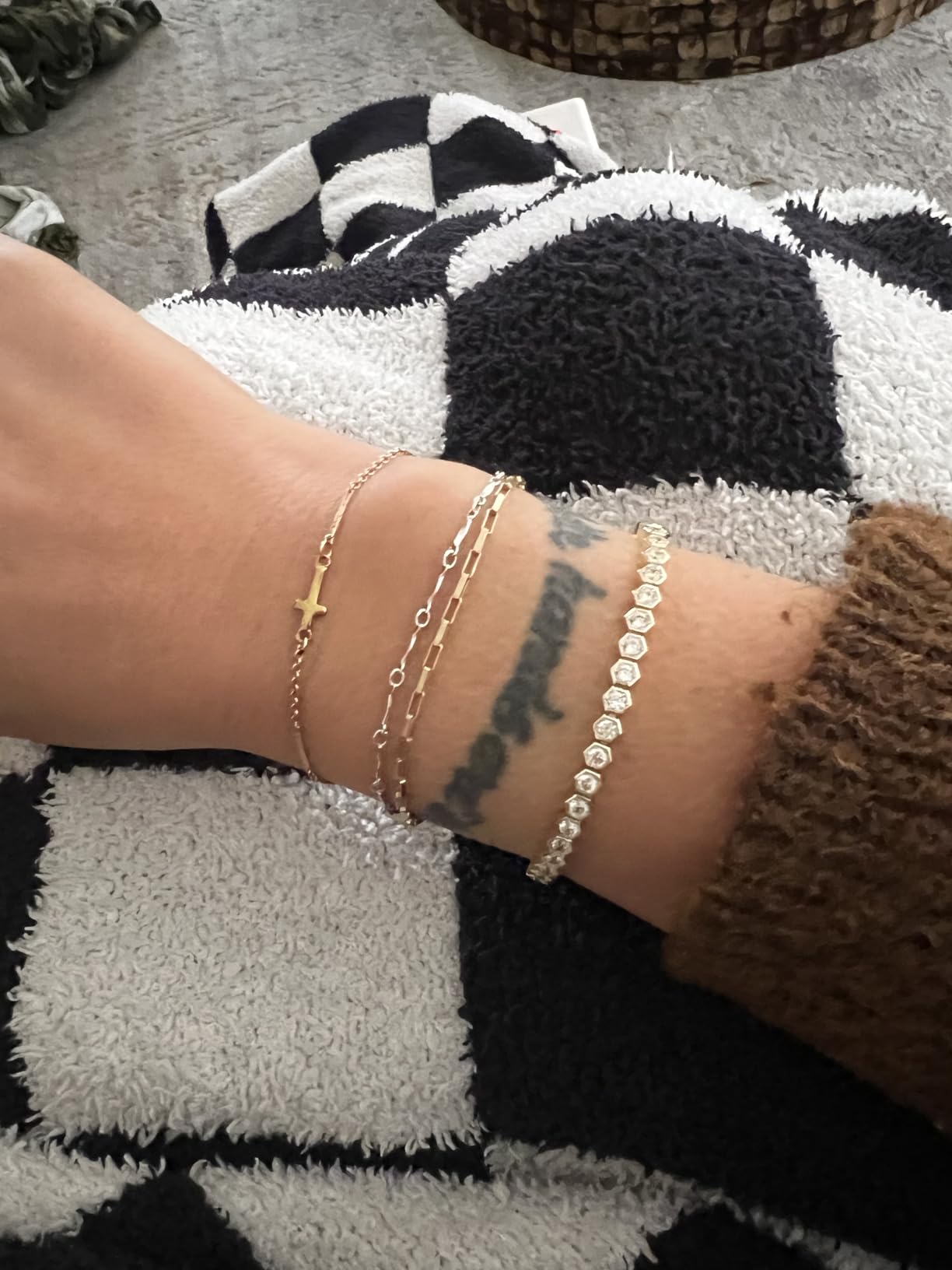 14K Gold Plated 2mm Cubic Zirconia Honeycomb Tennis Bracelet | Gold Bracelet for Women customer photo 2