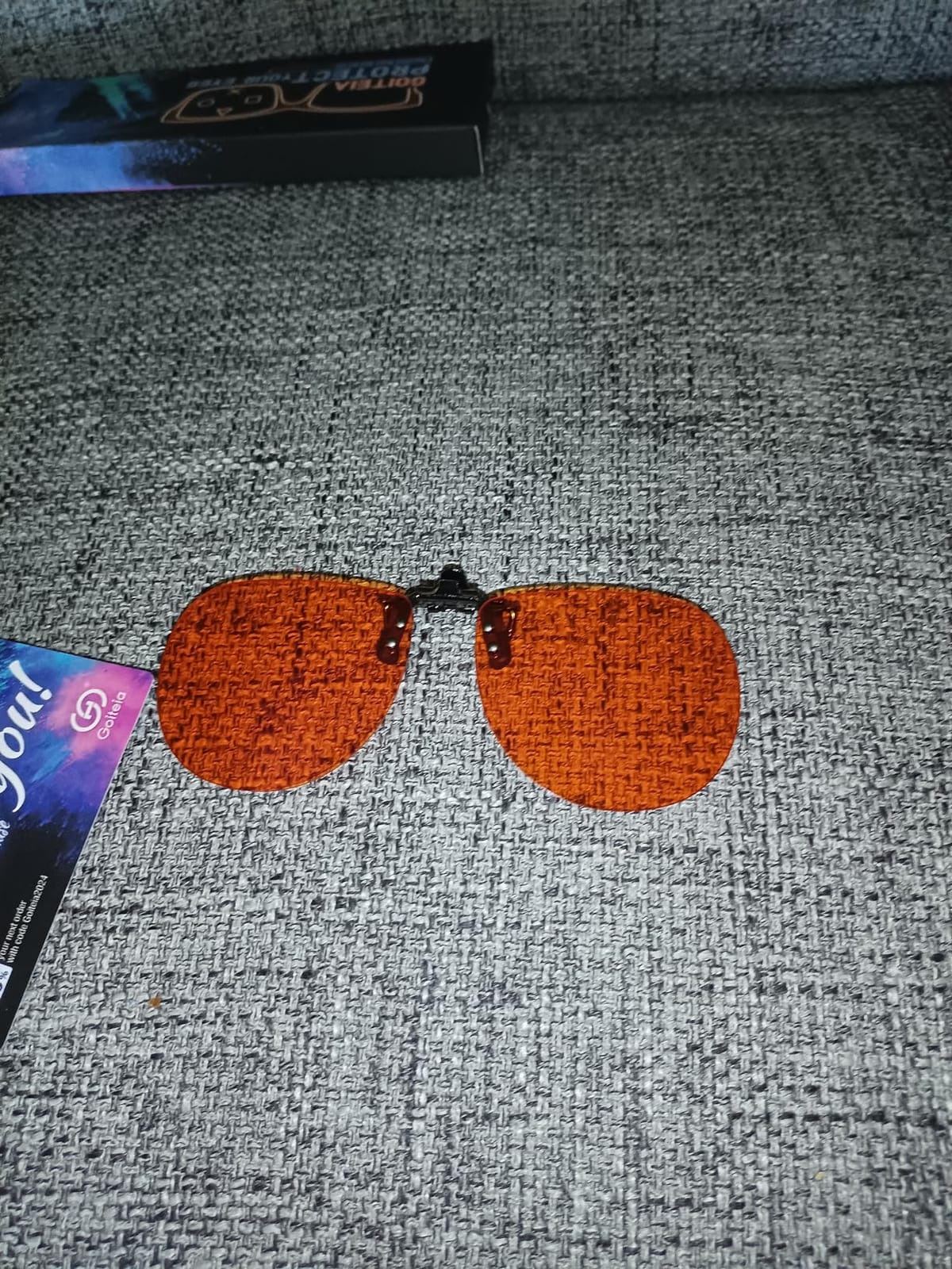 Goiteia Orange Blue Light Blocking Clip On Glasses for Sleep/Gaming | Amber Tinted Lenses - Dual-Layer Anti-Reflective & Oil-Resistant Coating - One-Hand Flip-Up Design - for Eye Strain Relief customer photo 1