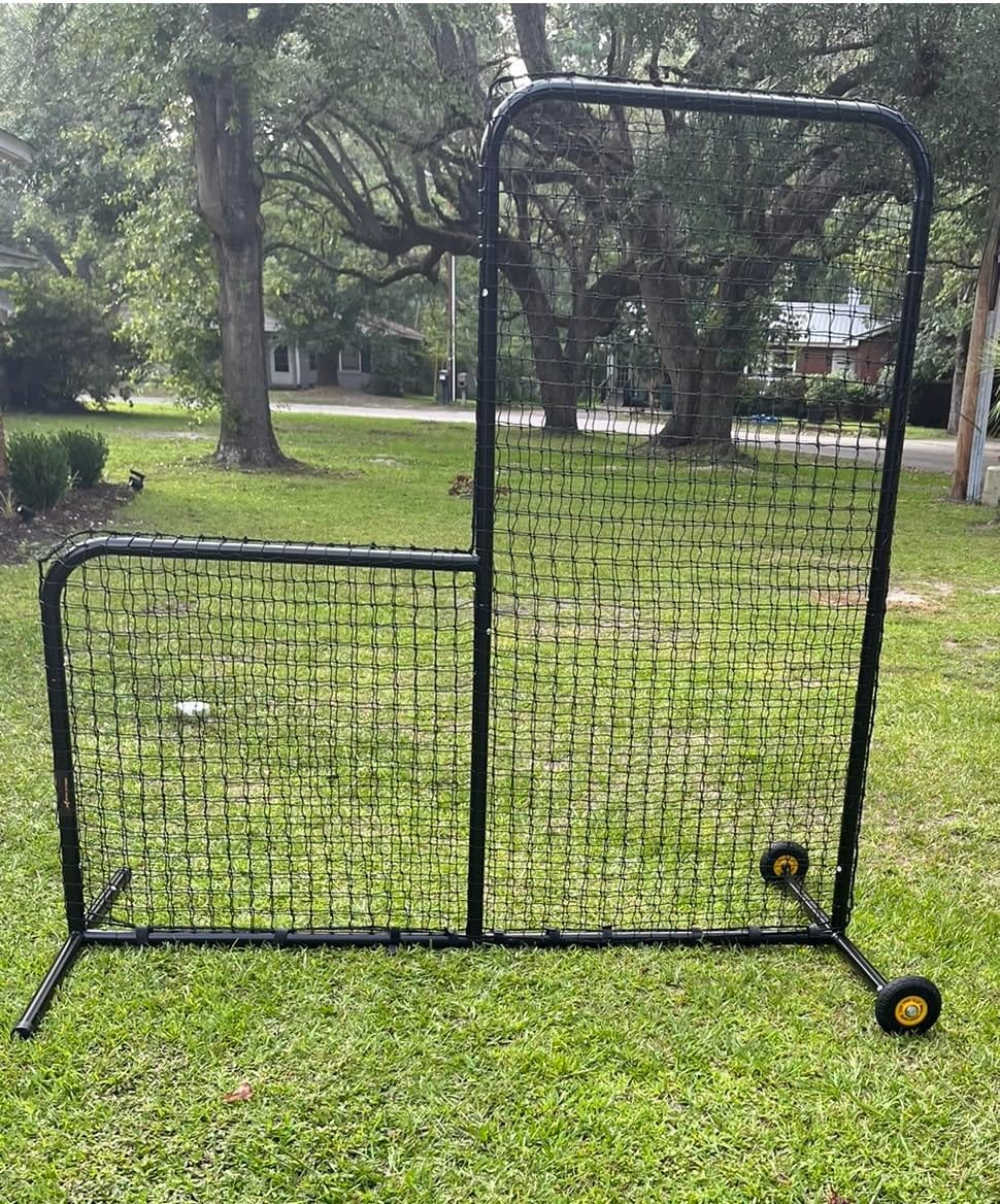 L Screen Baseball Pitching Net for Batting Cage | Pitching Screen Baseball Net with Wheels 6 feet by 6 feet Body Protector for Back Drive Lines Beisbol customer photo 1