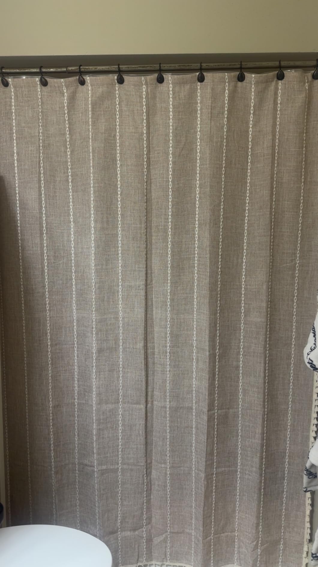 BTTN Cream Boho Farmhouse Linen Heavy Duty Shower Curtain Set, 72x72, Beige | 330GSM Linen Blend, Water Repellent, Vintage Striped Fabric, 12 Plastic Hooks, Rustic Country, Machine Washable, for Bathroom customer photo 1