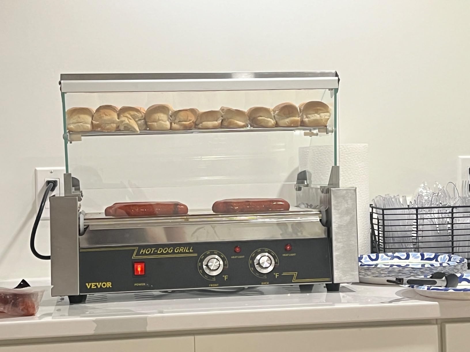 VEVOR Hot Dog Roller 7 Rollers 18 Hot Dogs Capacity 1050W Stainless Sausage Grill Cooker Machine with Dual Temp Control Glass Hood customer photo 1