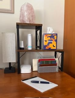 ELITEROO Wood Desktop Shelf, 2 Tier Adjustable Small Bookshelf Organizer, Freestanding Stackable Desk Stand, Storage Organizers, Kitchen Counter Display Rack, Rustic Brown customer photo 1