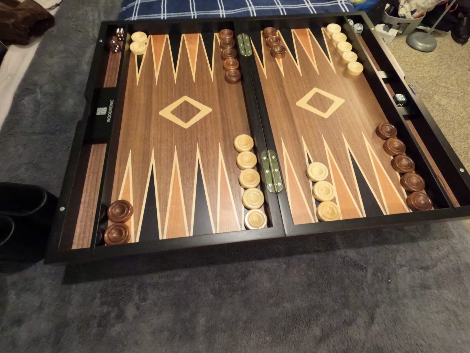Wooden Backgammon Set for Adults - 19 Inch Classic Board Game Case - Premium Folding Backgammon Set with Wooded Playing Pieces, Dices - Large Wood Inlaid Travel Backgammon Game Set for 2 Players customer photo 2