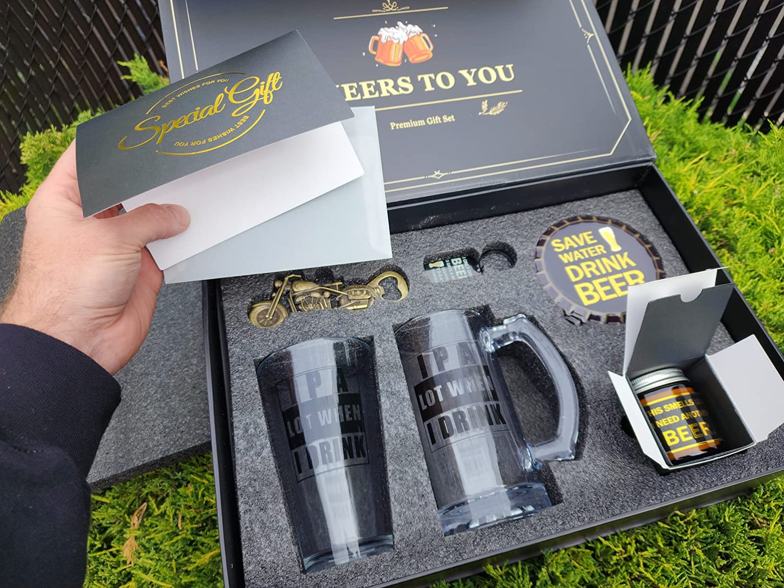 Beer Gifts for Men, Gift Basket for Beer Lovers, Gifts Box for Dad Husband Boyfriend Grandpa, Anniversary Wedding Birthday Gifts for Him incl. Beer Glass Bottle Opener Coaster Keychain customer photo 2
