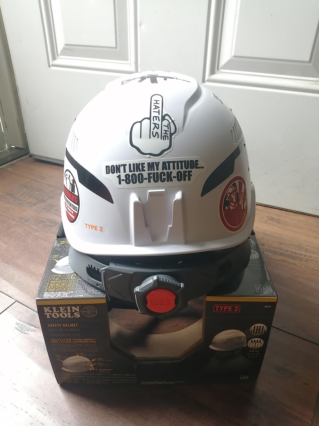 Klein Tools 60565 Type-2 Safety Helmet, Vented, White | Class C, Adjustable Vents, Padded, Sweat Wicking customer photo 1