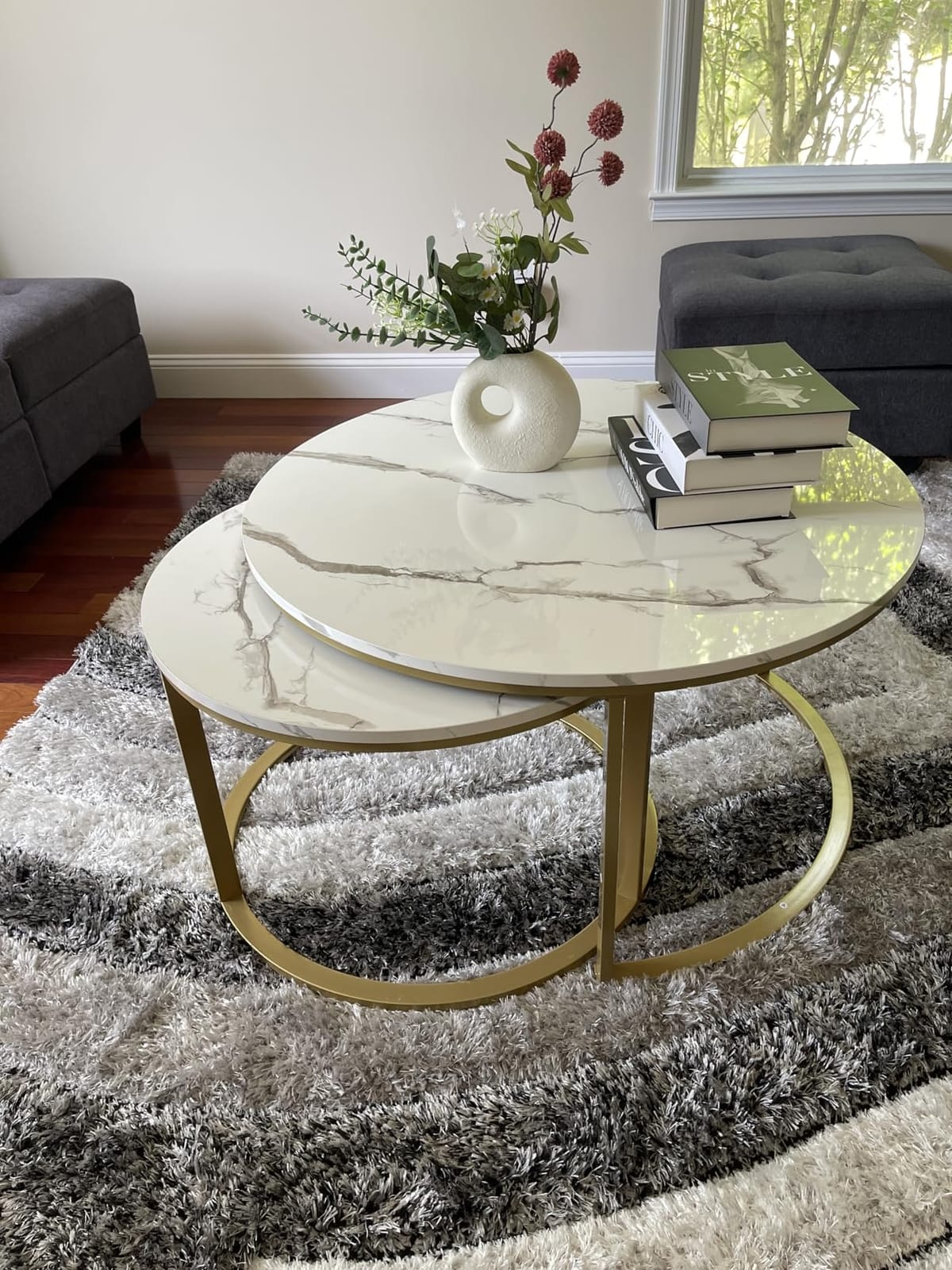 WiberWi Round Coffee Table Nesting Tables Set of 2, Large: Ø 34.0