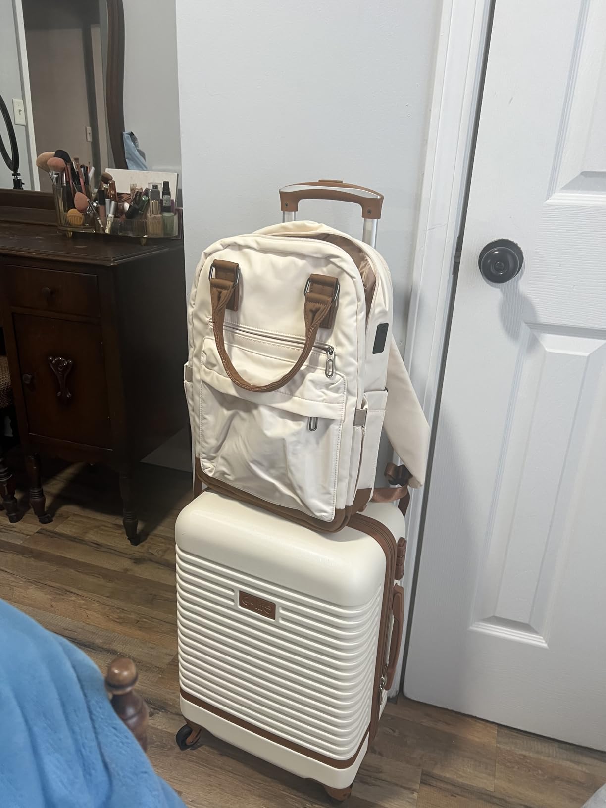 Coolife Luggage Set Carry On Suitcase,3 piece, White(BP/TB/20) | 20-inch carry-on, travel backpack, toiletry pouch customer photo 2