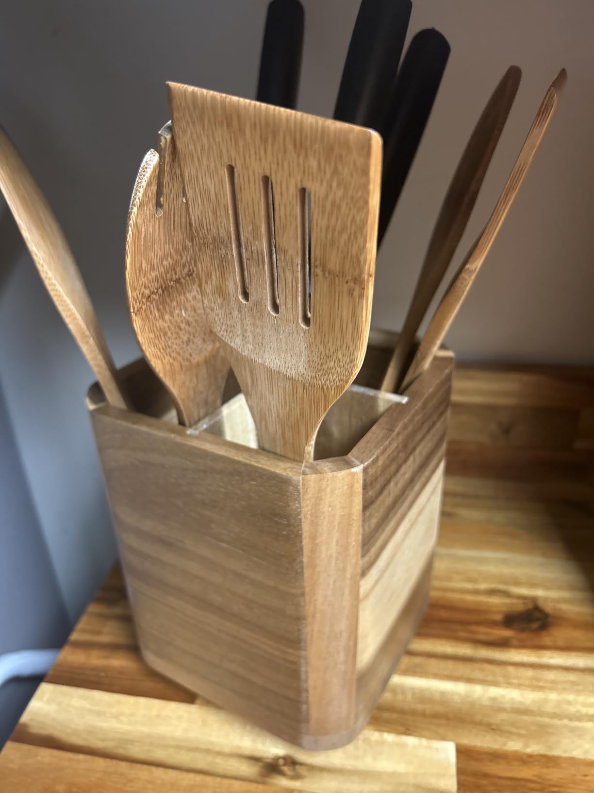 Acacia Wood Utensil Holder, 360° Rotating, Large Countertop Organizer, Farmhouse Kitchen Decor customer photo 2