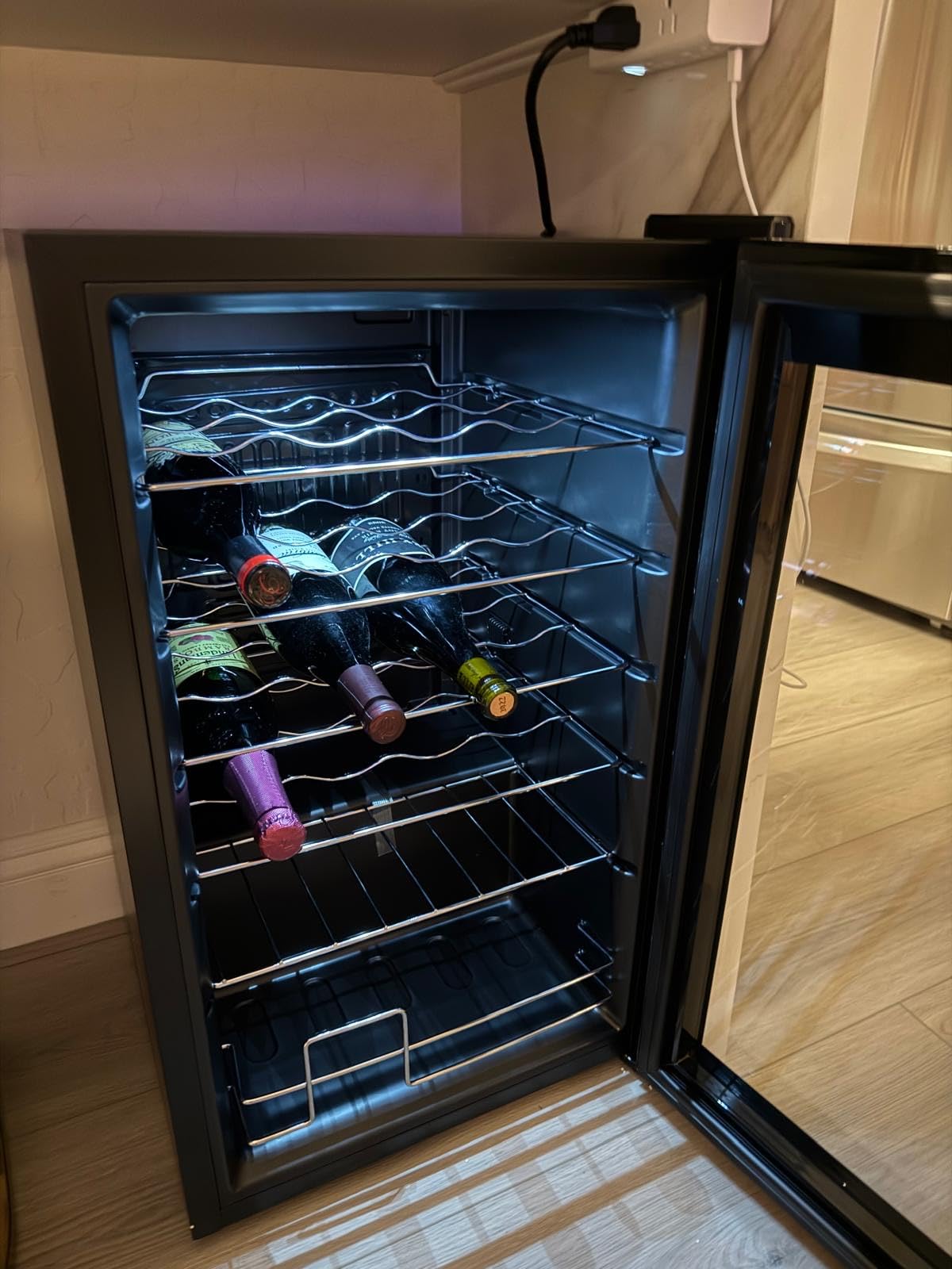 BODEGA COOLER 28 Bottle Wine Fridge, Cooler for Kitchen, Office, Room & bar | Freestanding & Under Counter, Fast Cooling Compressor, Digital Temp Control, Low Noise, UV Double Glass Door, 7 Shelves customer photo 1