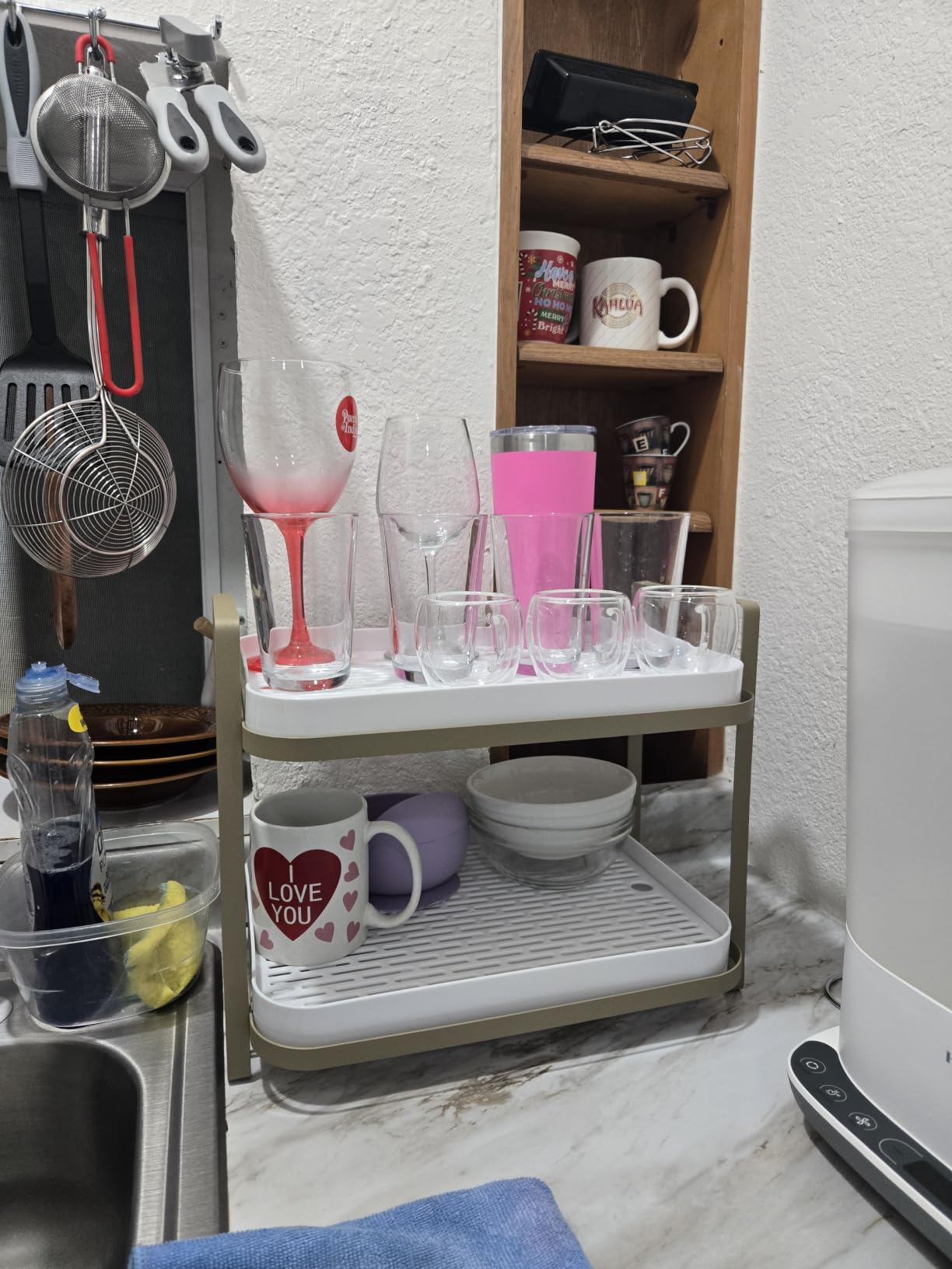 CYEAH 2-Tier Cups Mugs Drying Rack with Removable Drain Tray, Multi-Functional Storage Organizer Shelf customer photo 1
