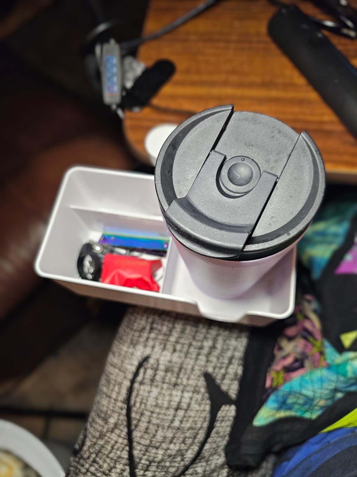 KDD 4-in-1 Desk Organizer - Under Desk Cup Holder and Headphone Hanger with 2 Wire Holes - Rotating Hanger and Detachable Storage for Cup, Phone and Pen (White) customer photo 1