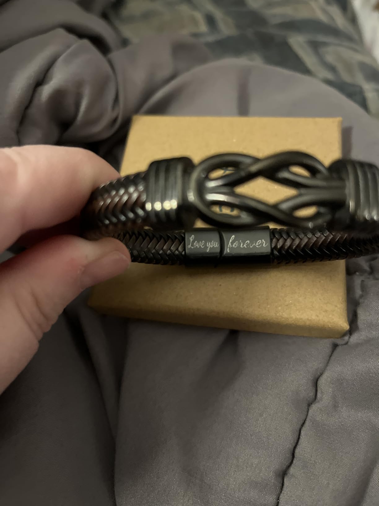 Knot Bracelet Gifts for Men Anniversary Birthday Gifts for Men Brown Braided Leather Stainless Steel Infinity Bracelets Lettering Love You Forever Always Linked Together Bracelet customer photo 1