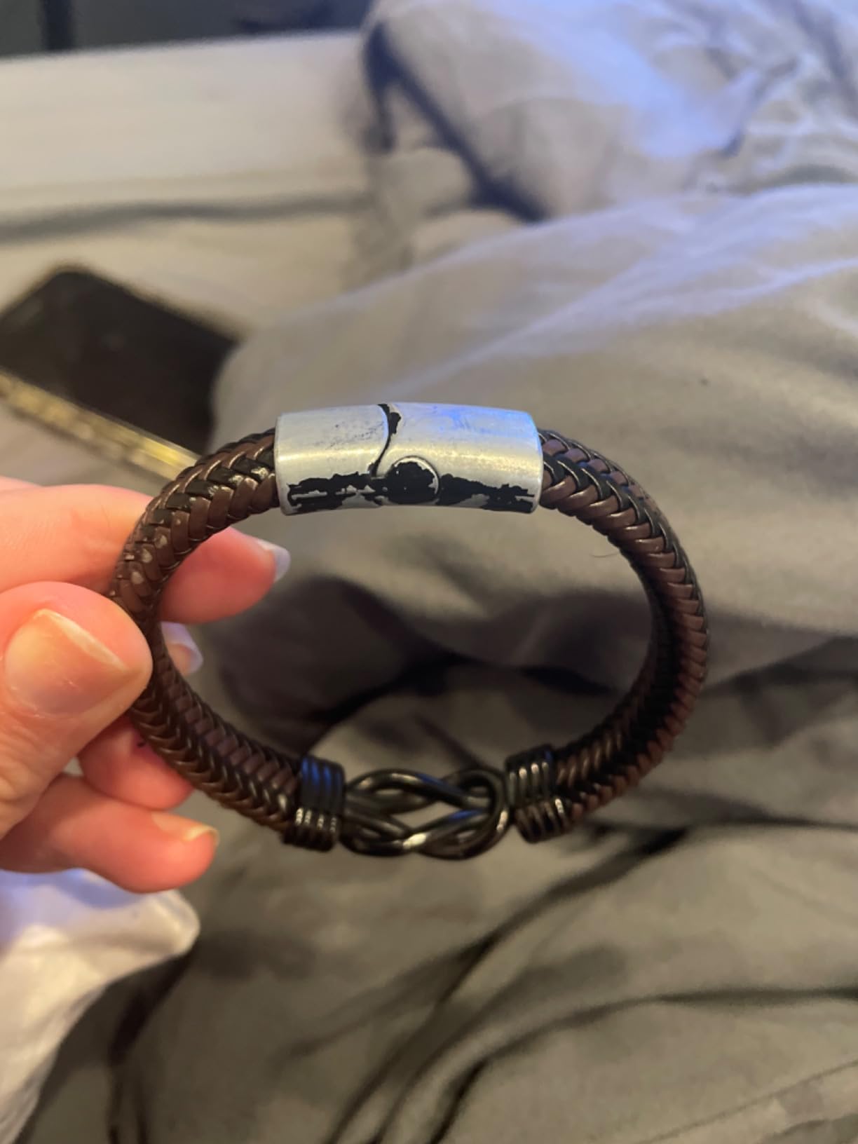 Knot Bracelet Gifts for Men Anniversary Birthday Gifts for Men Brown Braided Leather Stainless Steel Infinity Bracelets Lettering Love You Forever Always Linked Together Bracelet customer photo 2