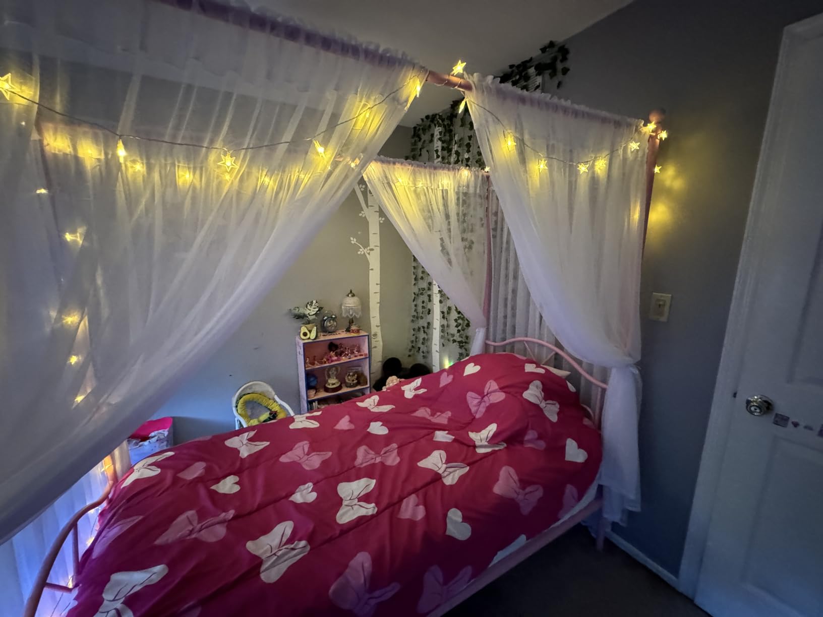 Twin Princess Canopy Bed Frame with 4 Posters, Twin Size Bed for Kids Girls customer photo 1
