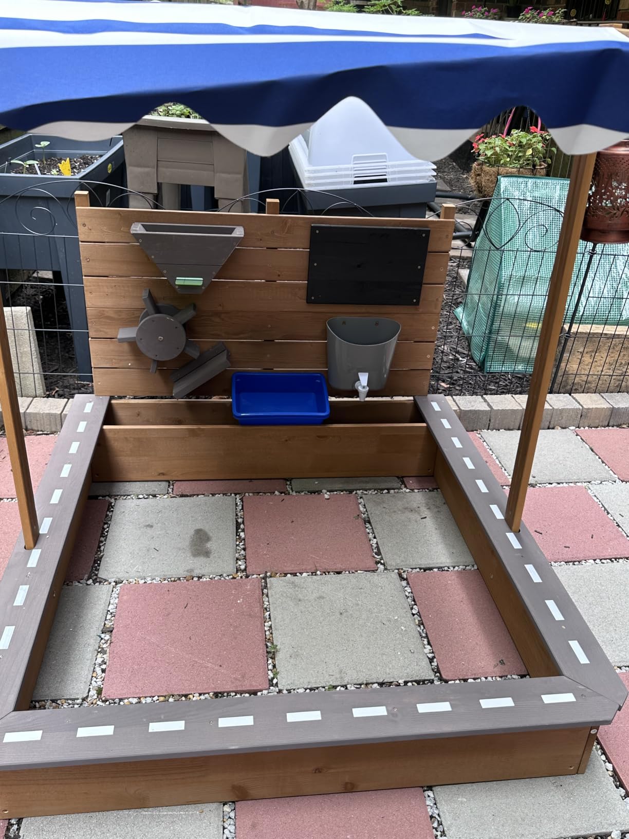 Kids Large Wooden SandBoxes with Roof, Pipleo Outdoor Sand Box Play w/Canopy for Backyard Garden Beach, Sand Pit for Beach Patio Outdoor, Adjustable Cover & Funnel & Drawing Board - Brown Oak customer photo 1