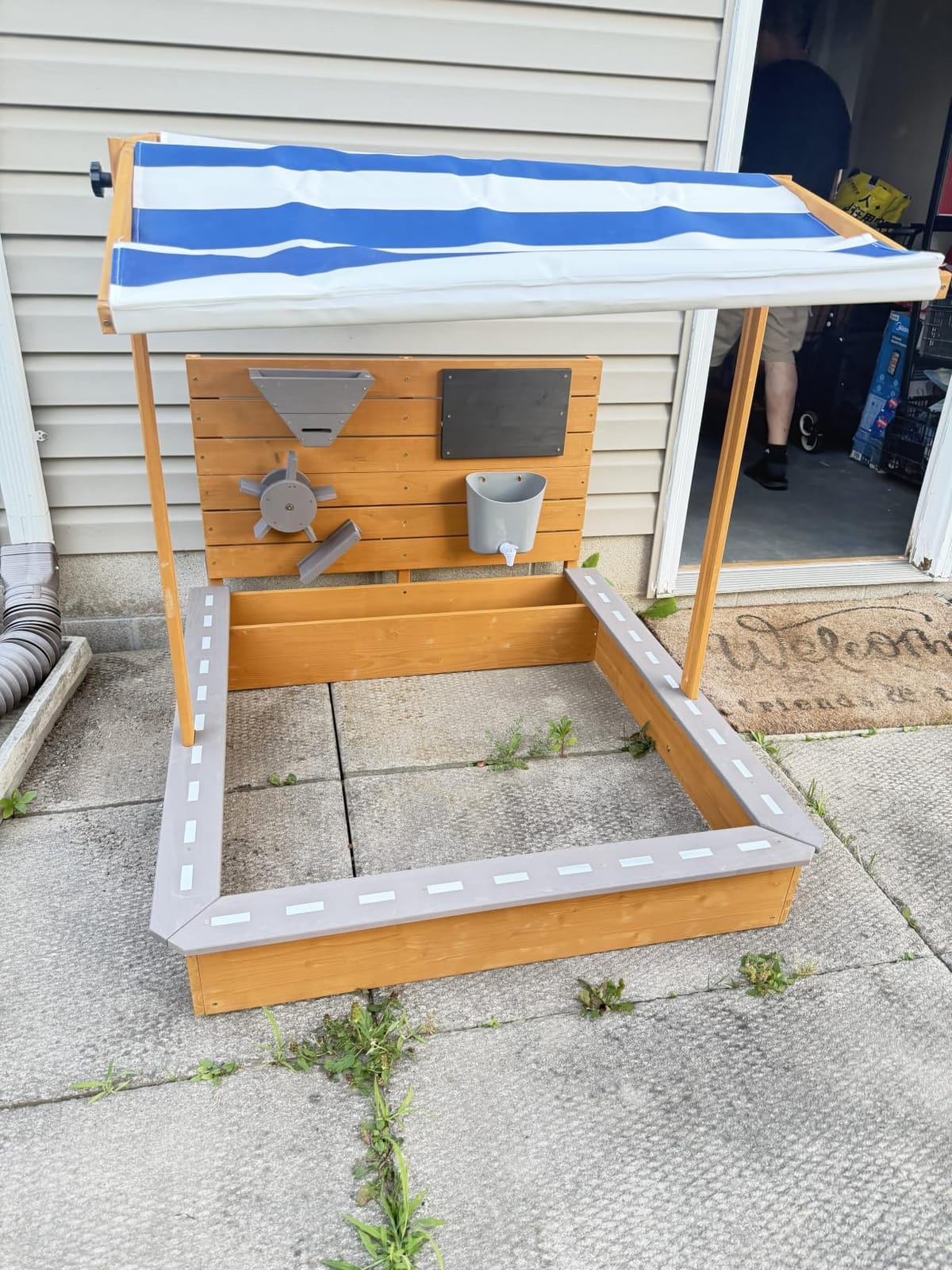 Kids Large Wooden SandBoxes with Roof, Pipleo Outdoor Sand Box Play w/Canopy for Backyard Garden Beach, Sand Pit for Beach Patio Outdoor, Adjustable Cover & Funnel & Drawing Board - Brown Oak customer photo 2