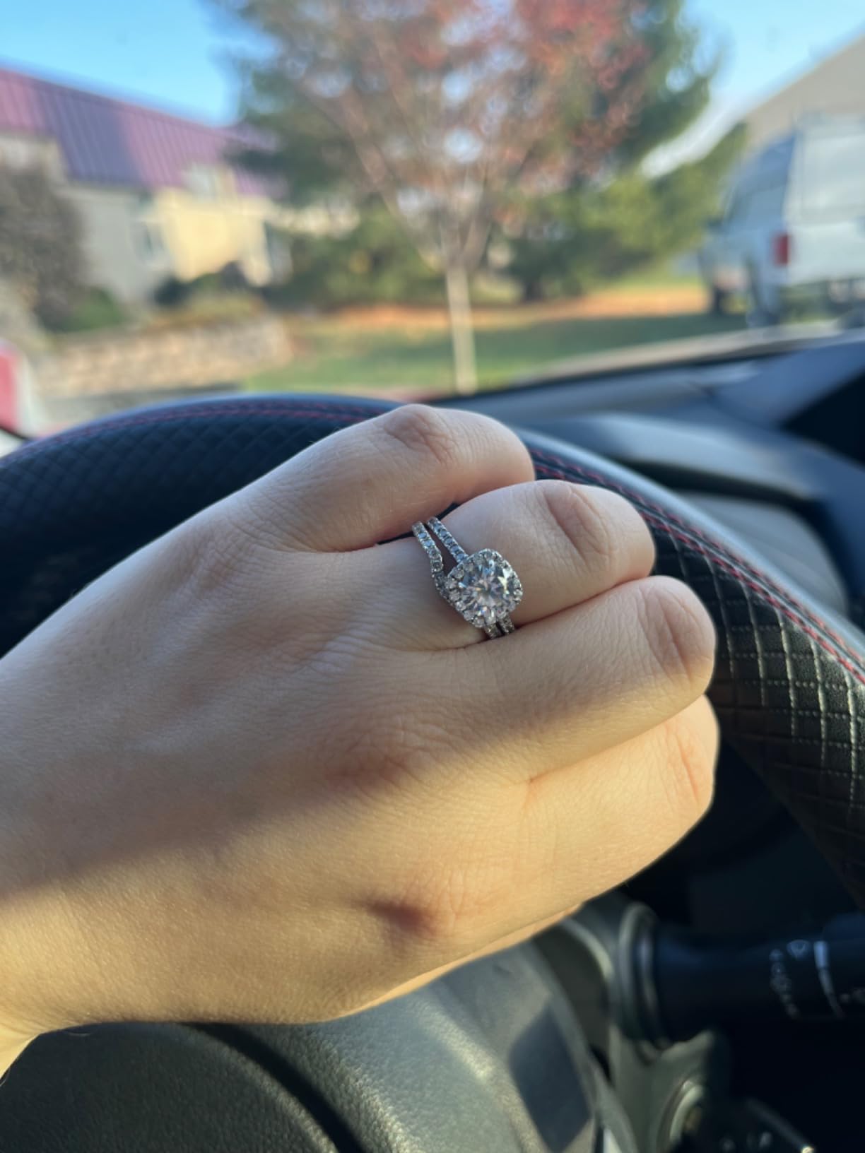 PAVOI 14K Gold Plated Square Halo Engagement Rings | Premium Cubic Zirconia Promise Eternity Ring for Women | Wedding Bands customer photo 1