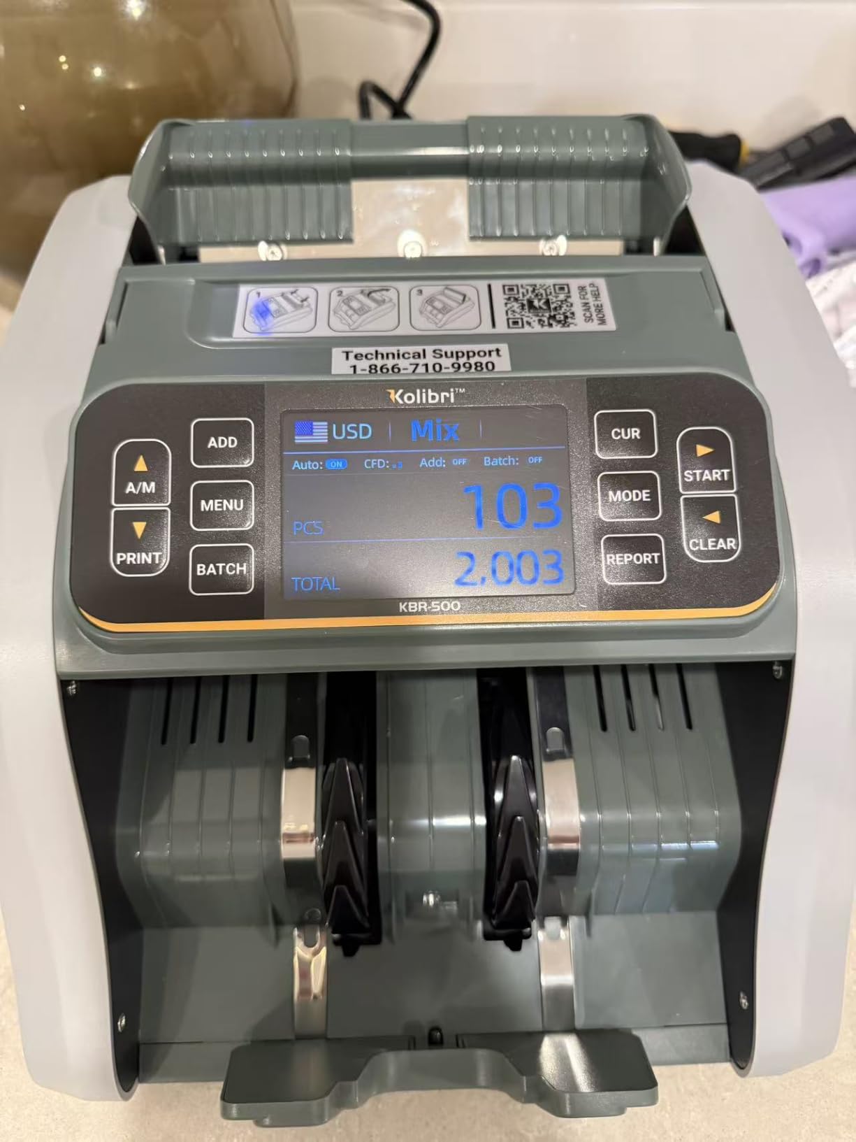 KOLIBRI Money Counter Machine I 4.5 TFT Display I Business Grade I Advanced IR/UV/MG/MT/DD/HLF Detection I Mixed Denomination (USD) I 1,200 Notes/Min I 3-Year Warranty I KBR-1500 V2 customer photo 2