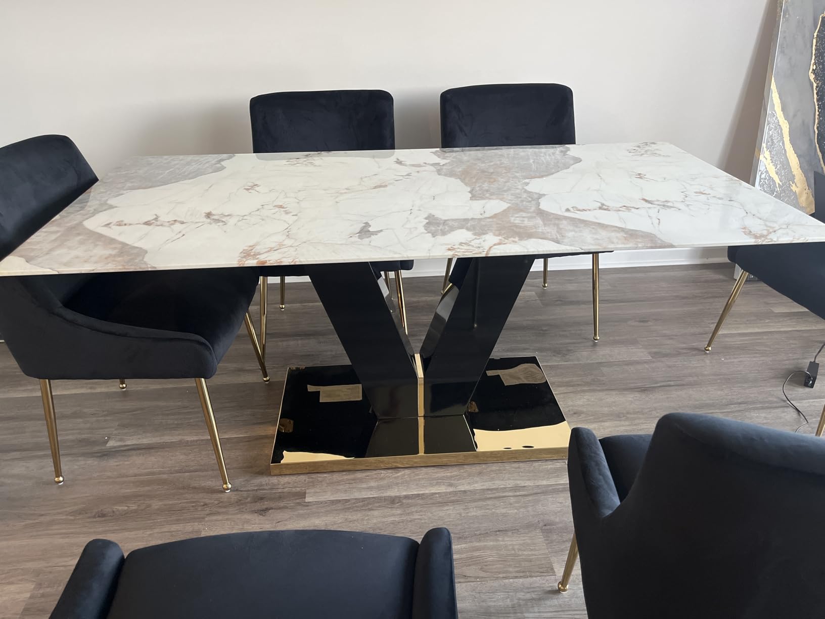 gopop Marble Dining Table, Modern Dining Room Table with Golden Stainless Steel Base, Marble Kitchen Table for 8 People, 71'' Gold Dining Table Ideal for Living Room Home Office customer photo 2