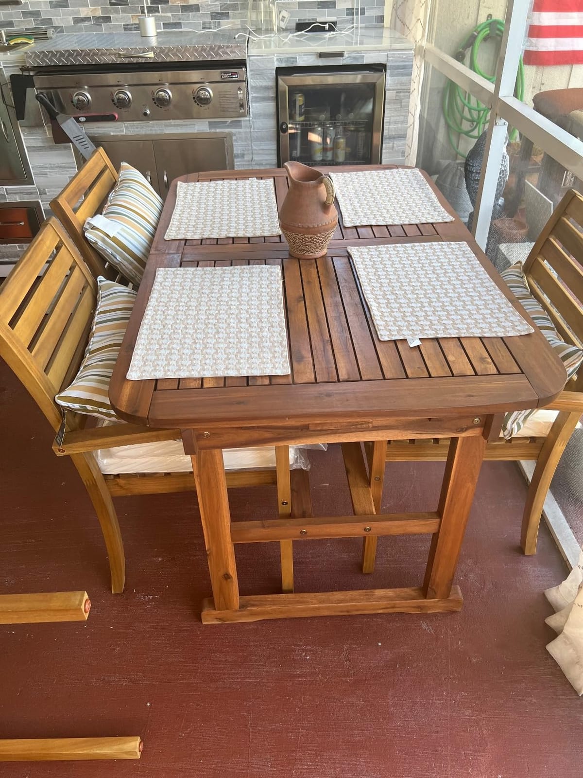 OC Orange-Casual Stackable Patio Dining Chairs Set of 4, Acacia Wood, Beige | Outdoor Acacia Wood Chairs With Armrests And Removable Fabric Cushions, Stackable Design For Porch, Garden, Indoor customer photo 2