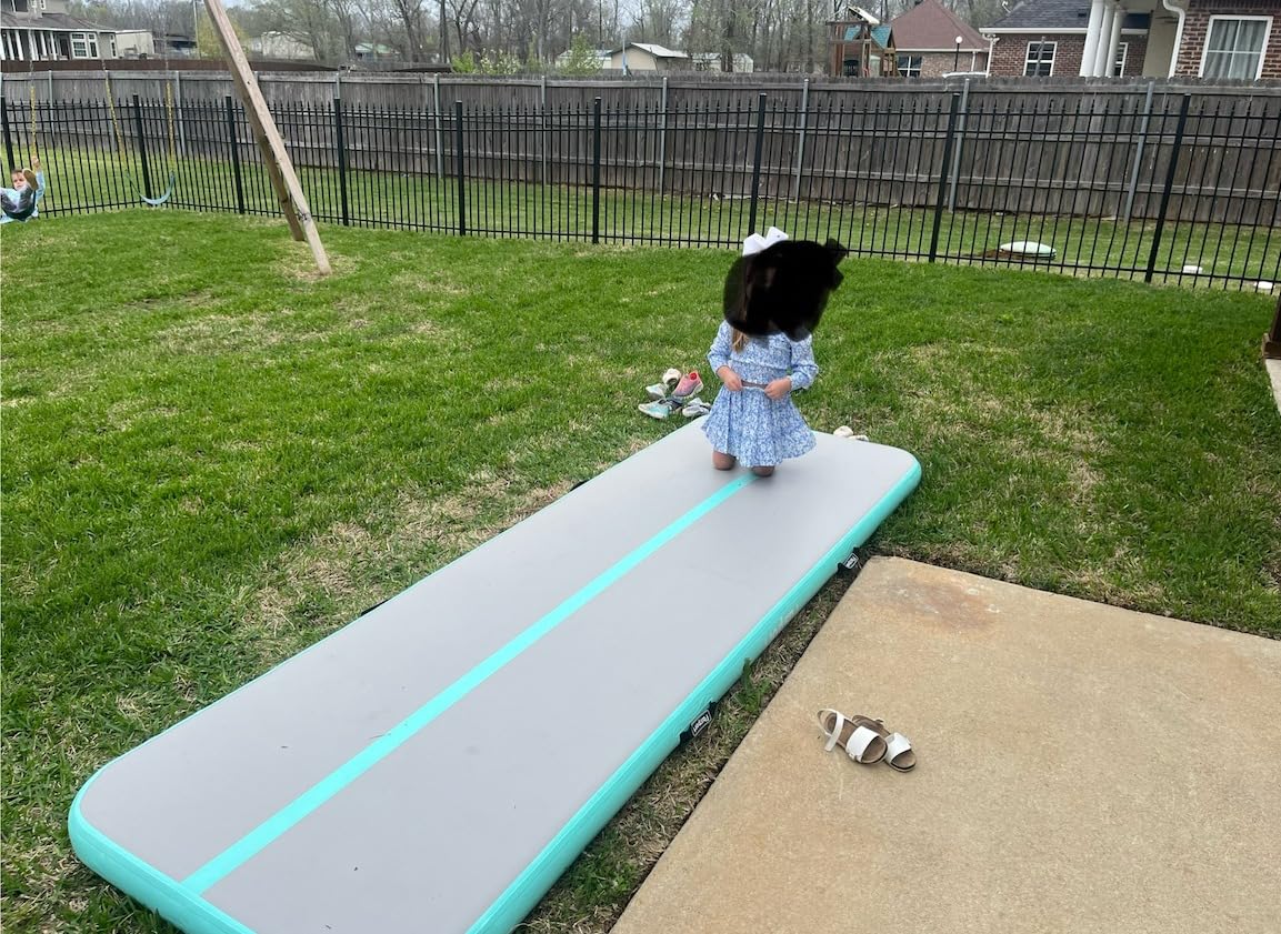 Inflatable Gymnastics Mat Air Tumble Track Tumbling Mats with Pump | 10ft/13ft/16ft/20ft Gymnastics Air Tumble Mat 4/8 inches Thick for Home/Training/Cheerleading/Yoga/Water Outdoor Indoor Gym customer photo 1