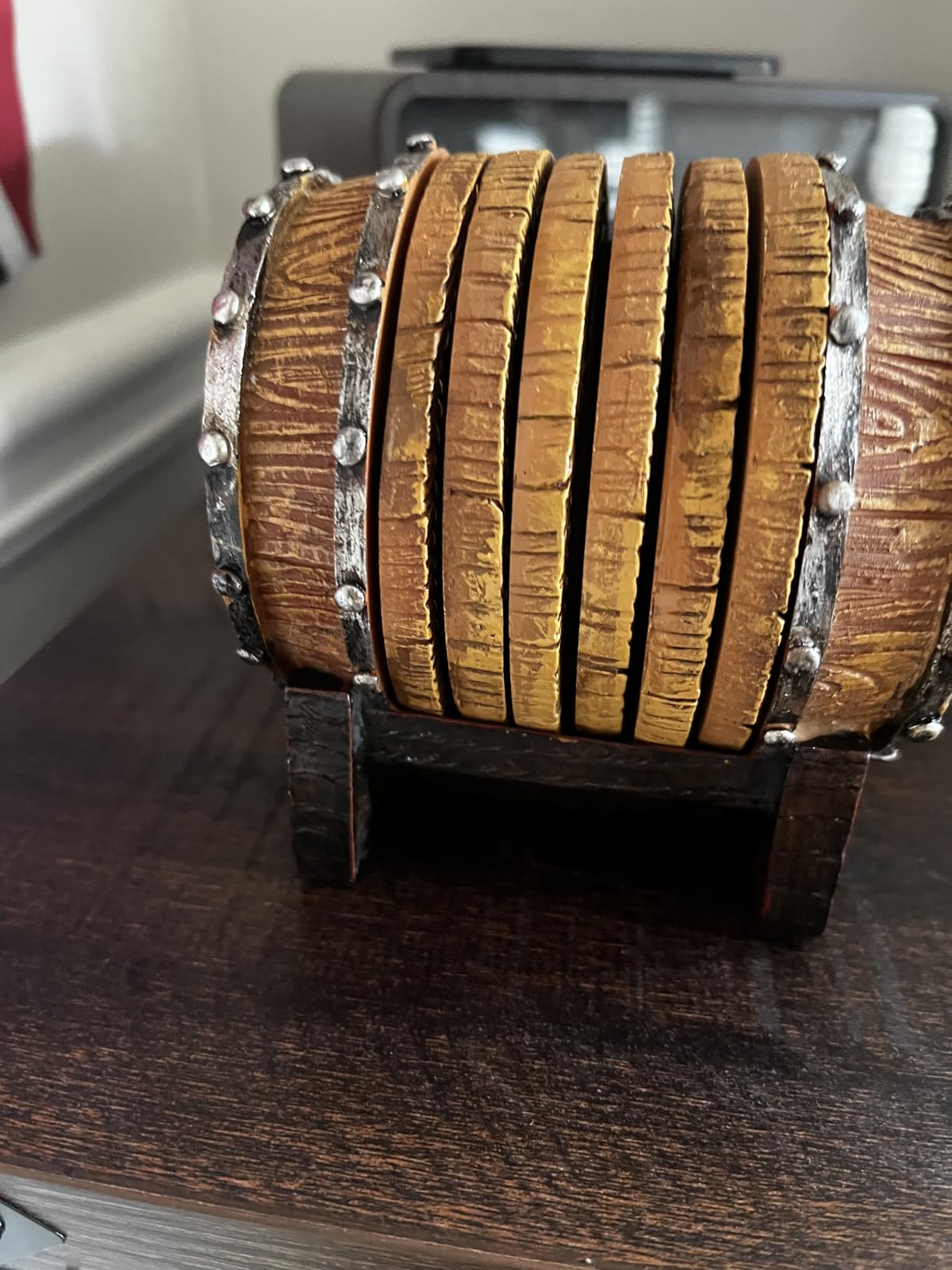 Cabin Obsession Whiskey Barrel Coaster Set - Handcrafted Whiskey Barrel Decor for Whiskey Lovers and Man Cave Gifts for Men - 6 Full Size Whiskey Coasters with Barrel Style Holder for Man Cave Decor customer photo 2