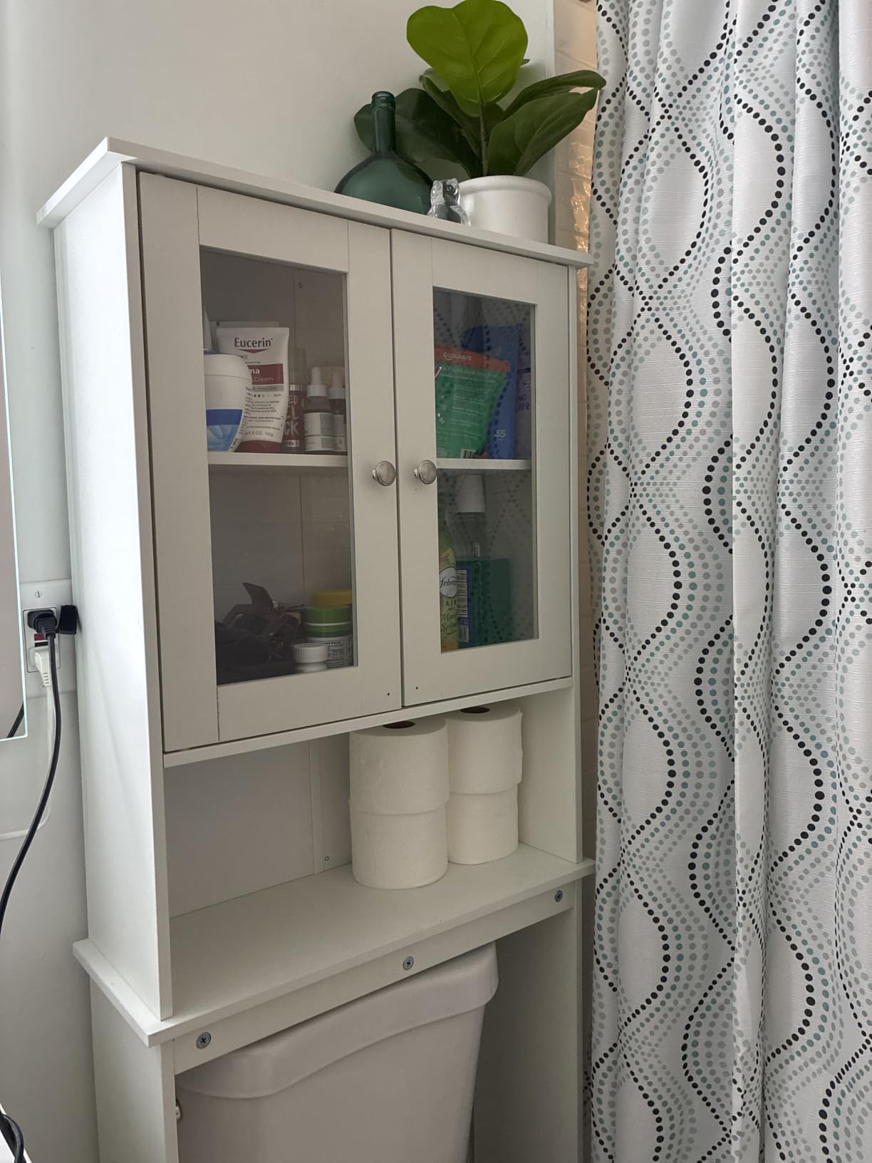 Shintenchi Over the Toilet Storage Cabinet, Bathroom Shelf Organizer with Anti-Tip Device Small Freestanding Space Saver with Adjustable Shelf and Glass Door, White customer photo 1