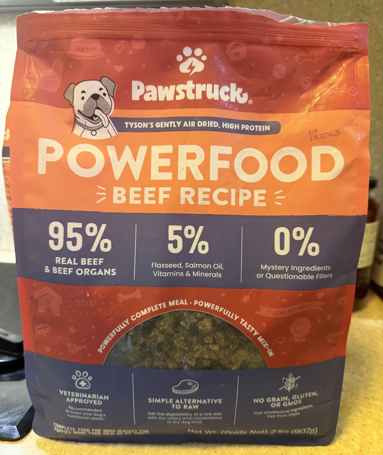 Pawstruck Air Dried Dog Food with Real Beef, Grain-Free, Made in USA, Non-GMO & Vet Recommended, High Protein Limited Ingredient Full-Feed for All Breeds & Ages, 2lb Bag customer photo 1