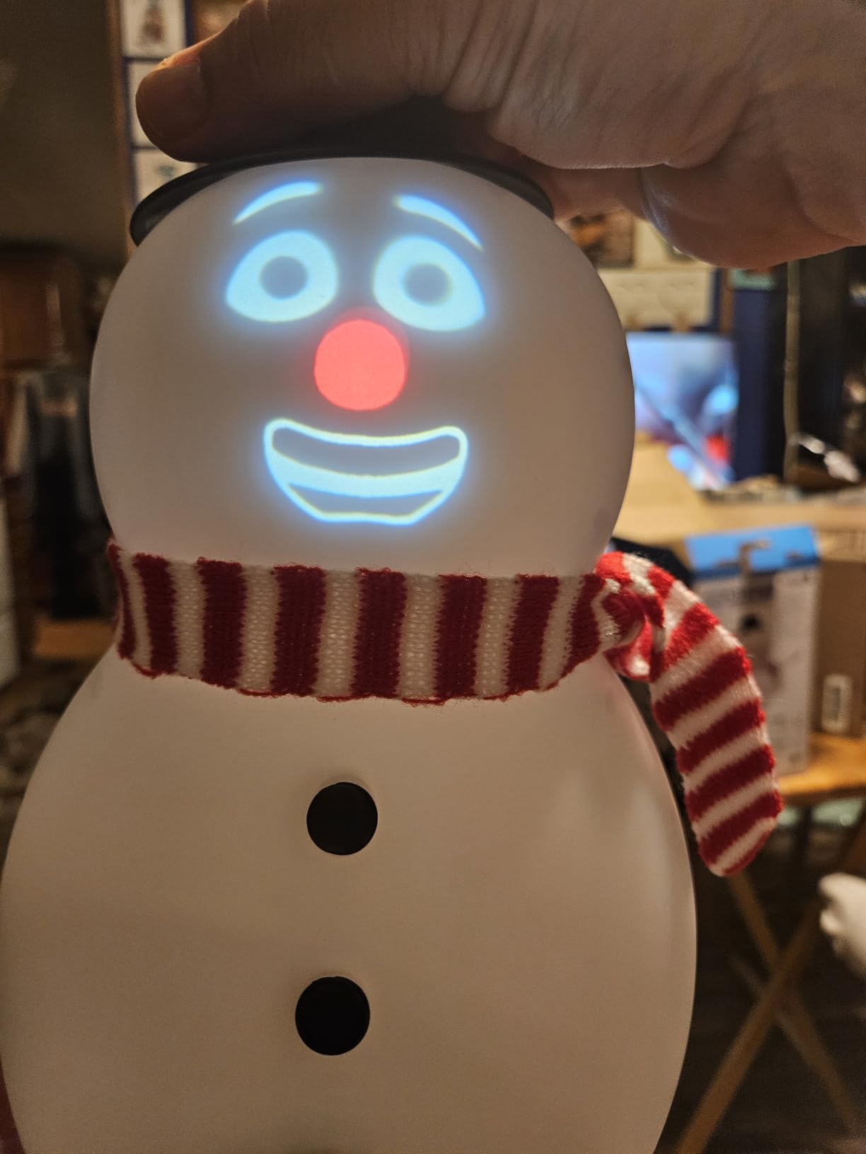 FrostByte Talking Animated Snowman with Built in Projector & Speaker, Moving Mouth, Light Up Face, Plug & Play Christmas Holiday Decoration customer photo 2