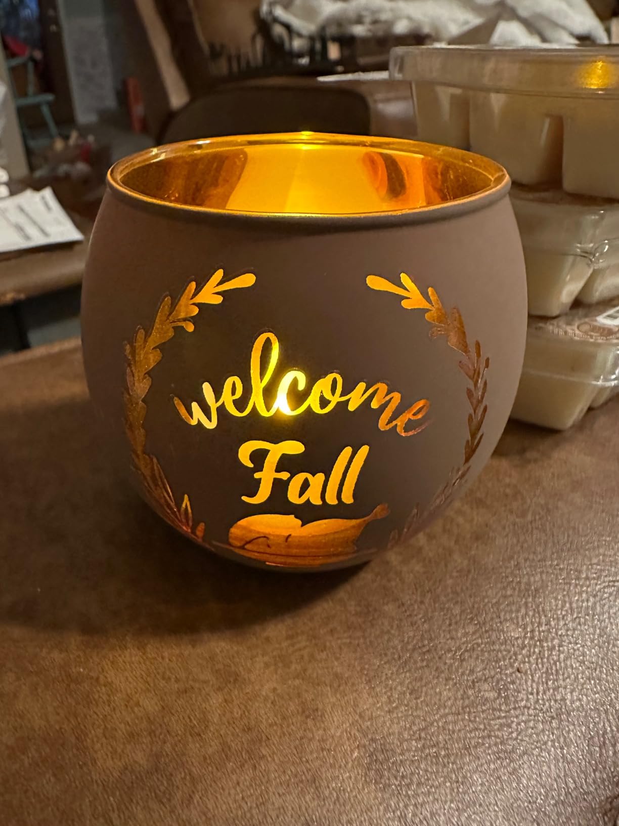 Thanksgiving Votive Candle Holder Set of 6 for Fall Table Centerpiece Decor | Engraved Glass Tealight Candle Holders for Autumn Table Settings, Indoor Outdoor Thanksgiving Table Decorations customer photo 1