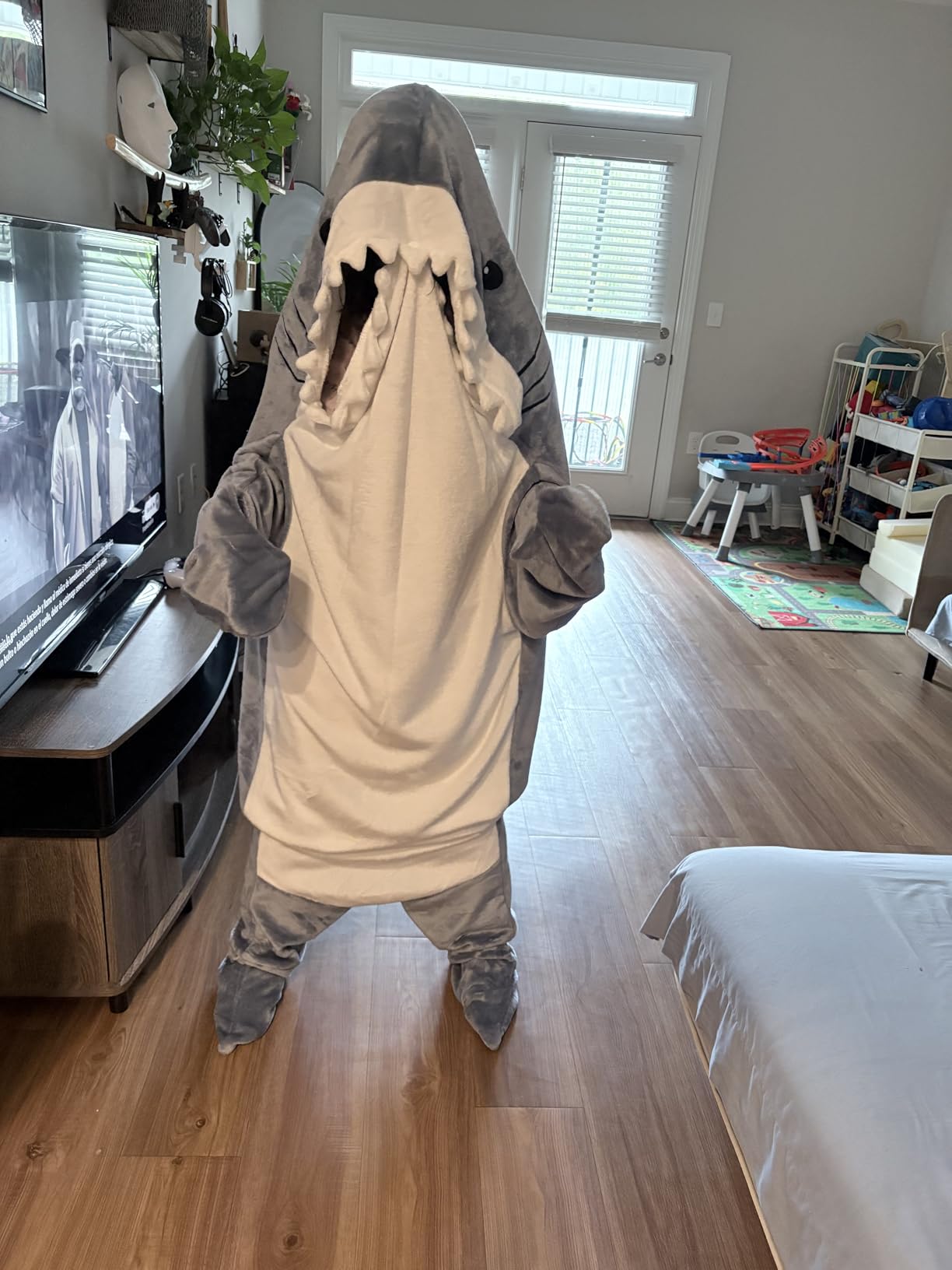 inkArts Shark Blanket Hoodie Onesie for Adult & Kid - Wearable Shark Sleeping Bag, Soft Cozy Onesie Costume customer photo 2