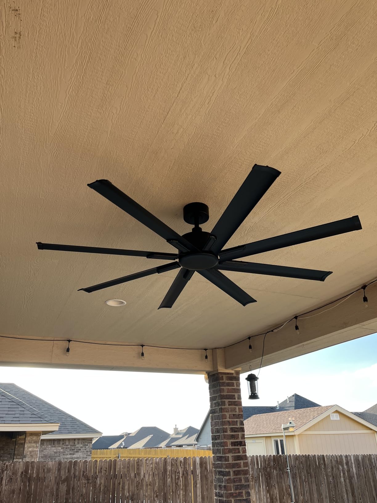 ZMISHIBO 96 Inch Industrial DC Motor Ceiling Fan, Large Ceiling Fan with 8 Reversible Blades, 3 Downrods, 6-Speed Remote Control, Home or Commercial Ceiling Fans for Porch/Garage/Shop, Black customer photo 1