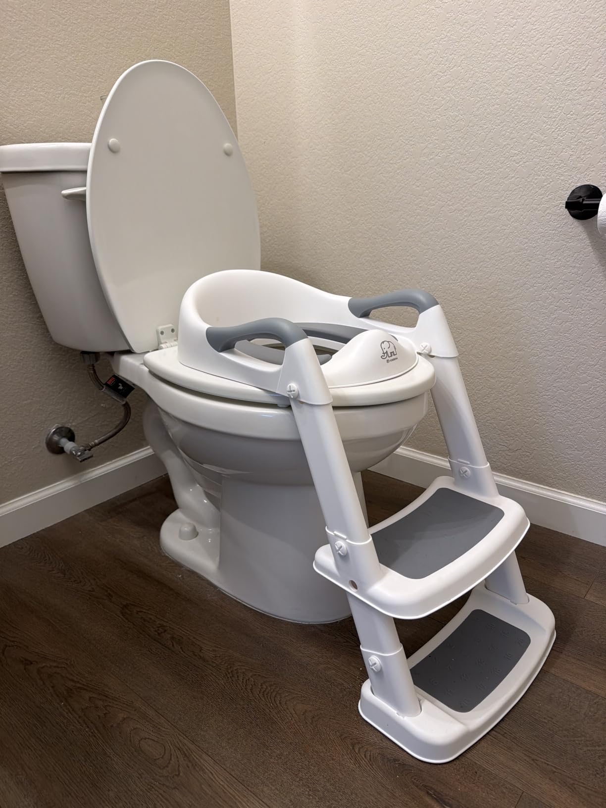 Forbena Potty Training Toilet Seat with Step Stool Ladder, Toddler Kids Potty Seat for Boys Girls, Non Slip Foldable Toilet Training Seat with Soft Cushion, Comfortable Handles (White-Grey) customer photo 1