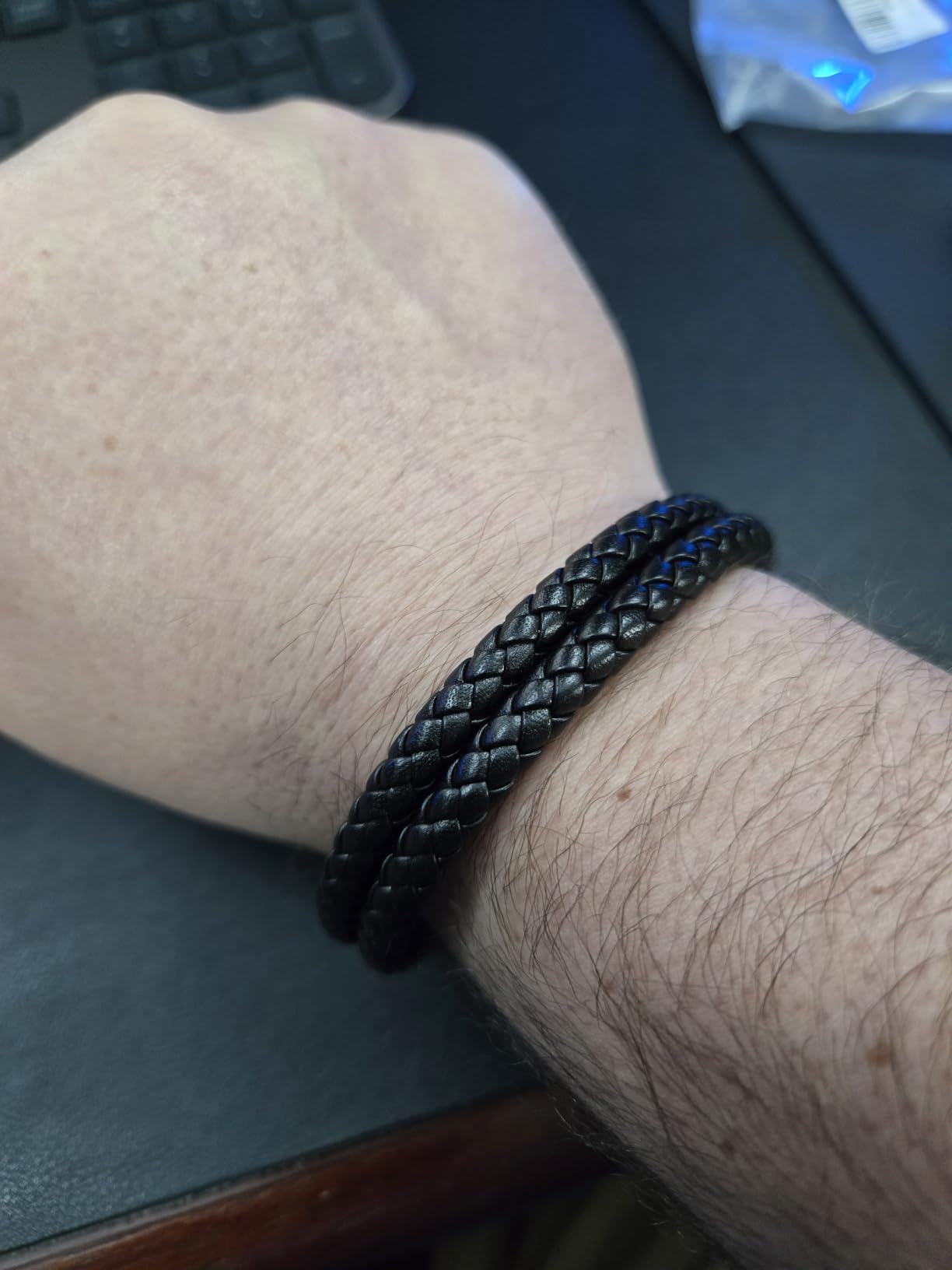 RTZN Black Leather Bracelets for Men - Premium Artisan Handcrafted Collection - Single, Stacked, & Double Strand Braided Leather, Onyx Stone & Silver Chain Designs - Authentic Men's Leather Bracelets customer photo 2