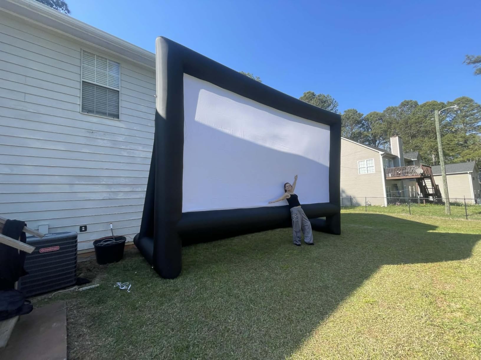 Inflatable Projector Screen, 30FT Blow Up Movie Screen Outdoor Projector, Easy Set Up One-Piece Design Front & Rear Projection with Air Blower for Outside Backyard Family Movie Night Pool Party customer photo 1
