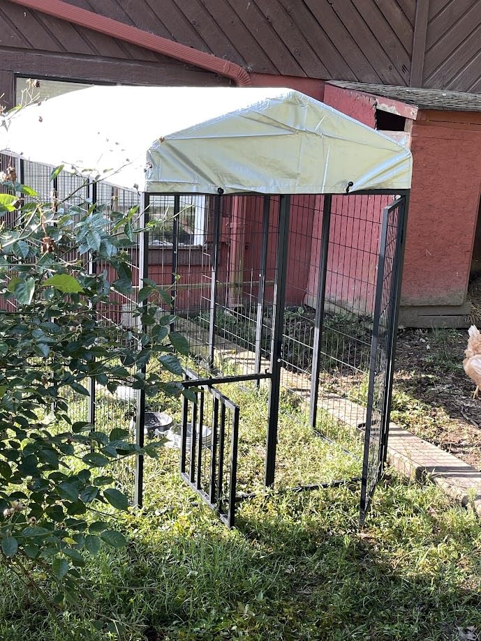 ROOMTEC Large Dog Kennel Outdoor Pet Pens Dogs Run Enclosure Animal Hutch Metal Coop Fence with Roof Cover (4'L x 4'W x 4.25'H) customer photo 2
