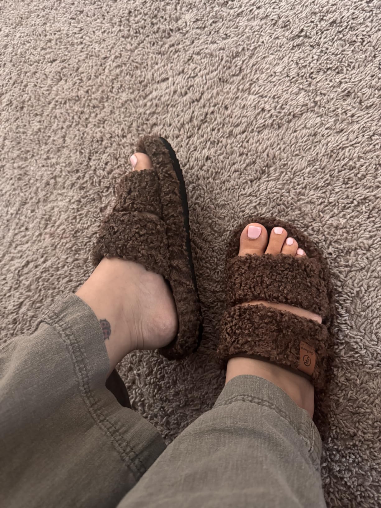 EverFoams Womens Fuzzy Open-toe Slippers Memory Foam Indoor House Shoes customer photo 2